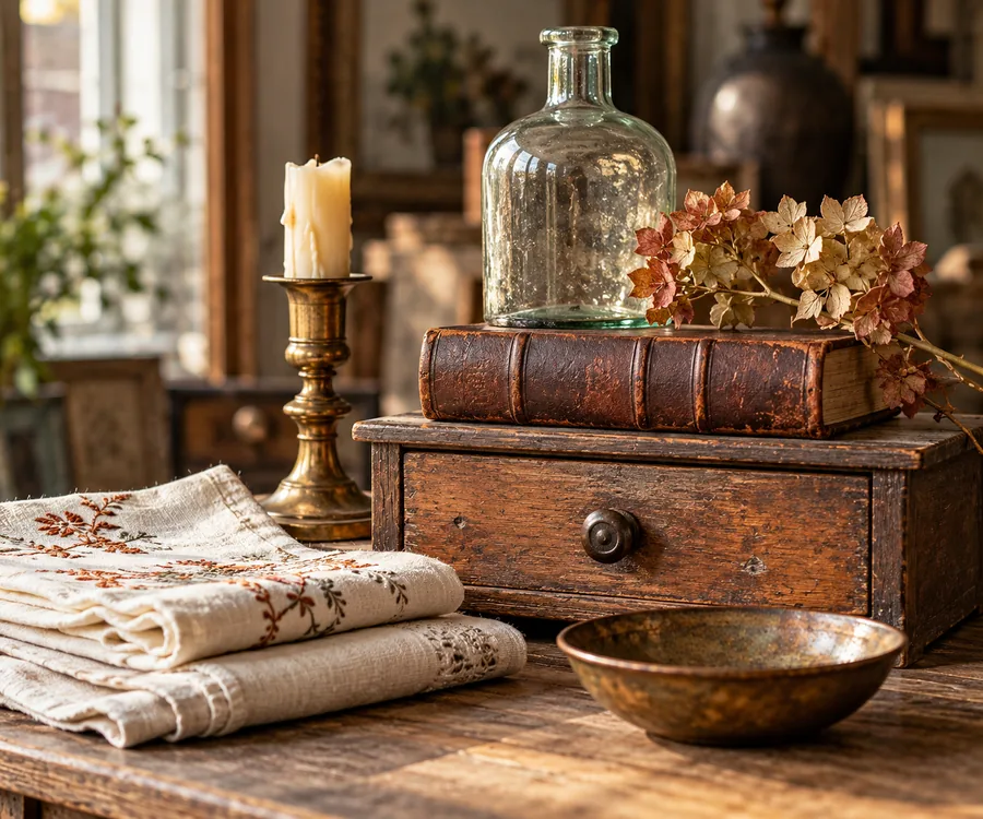 Editorial arrangement of vintage-style household objects