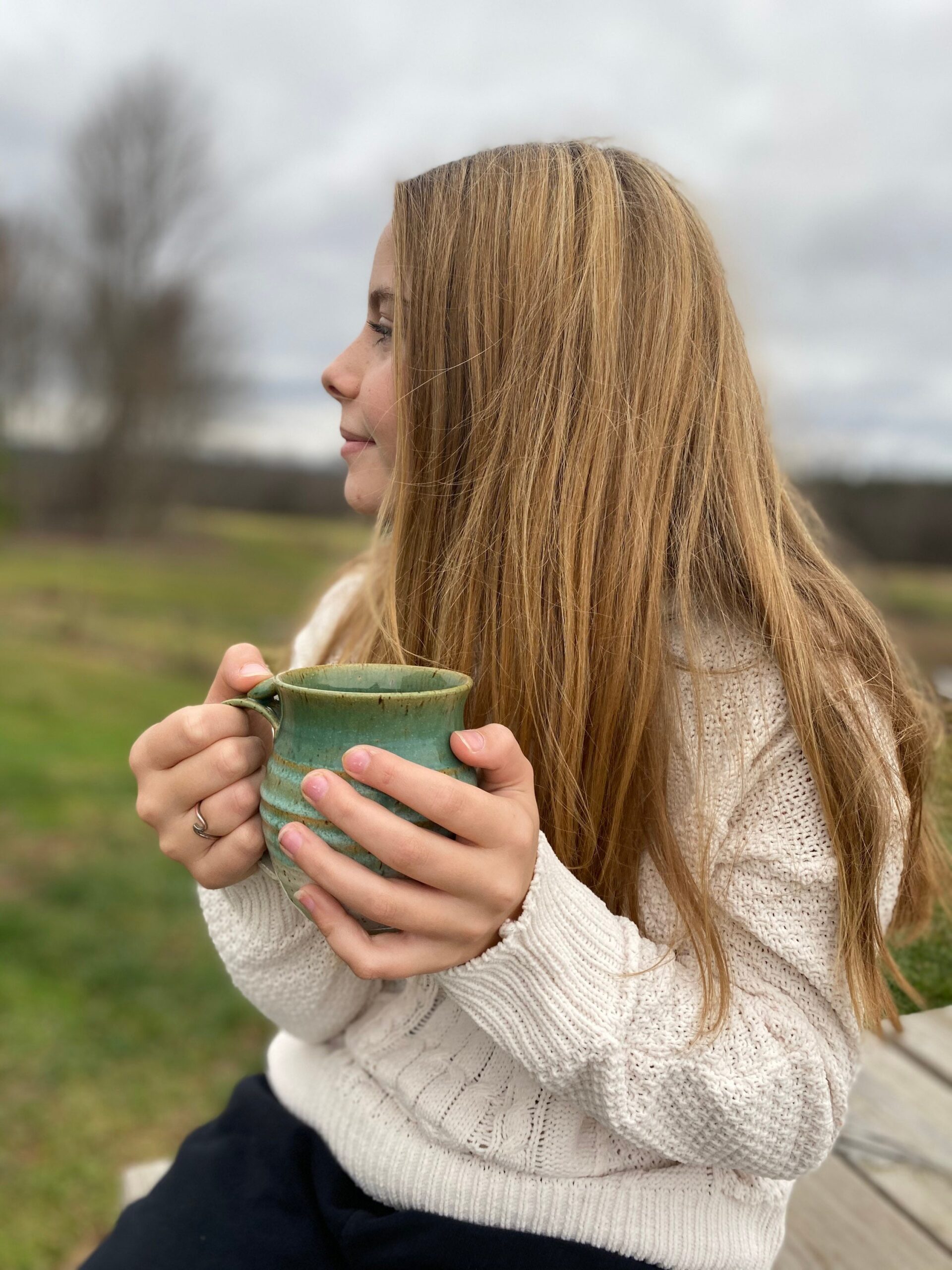 Handmade Ceramic Coffee Mug cup thumb rest green and white pottery clay cup stonehouse pottery - Image 10