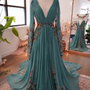 Meadow Teal — Embroidered Wedding Dress, Garden Wedding Dress