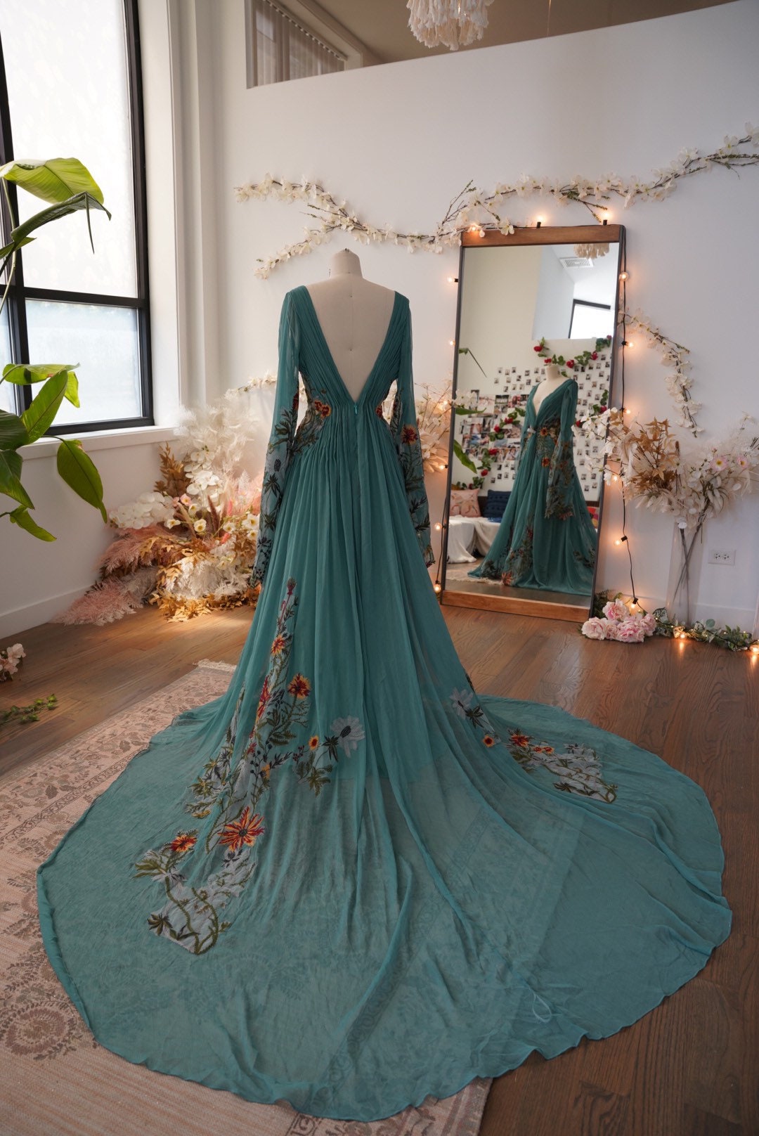 Meadow Teal — Embroidered Wedding Dress, Garden Wedding Dress - Image 9