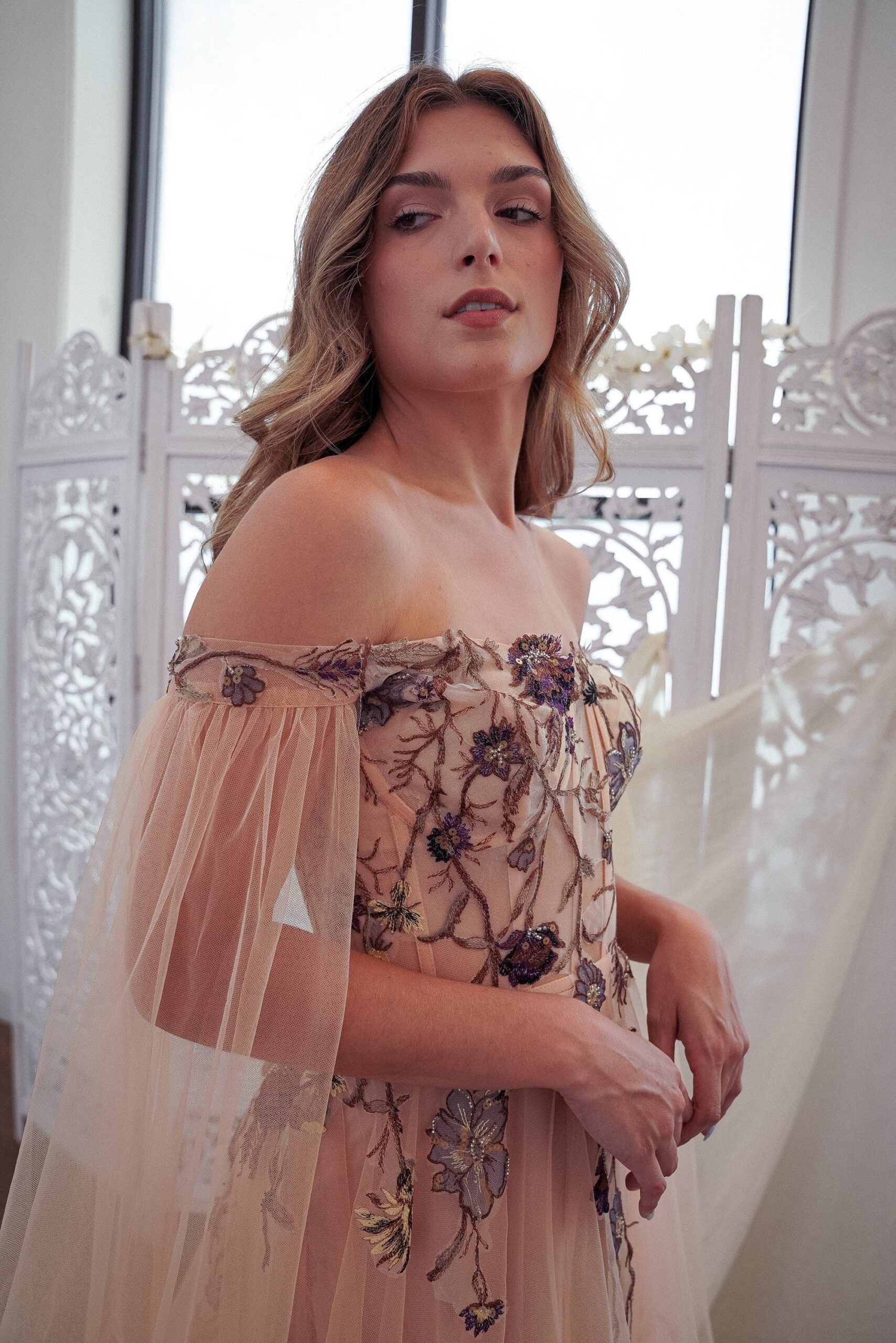 Esme Peach — Floral Embroidery Peach Tulle - Image 6