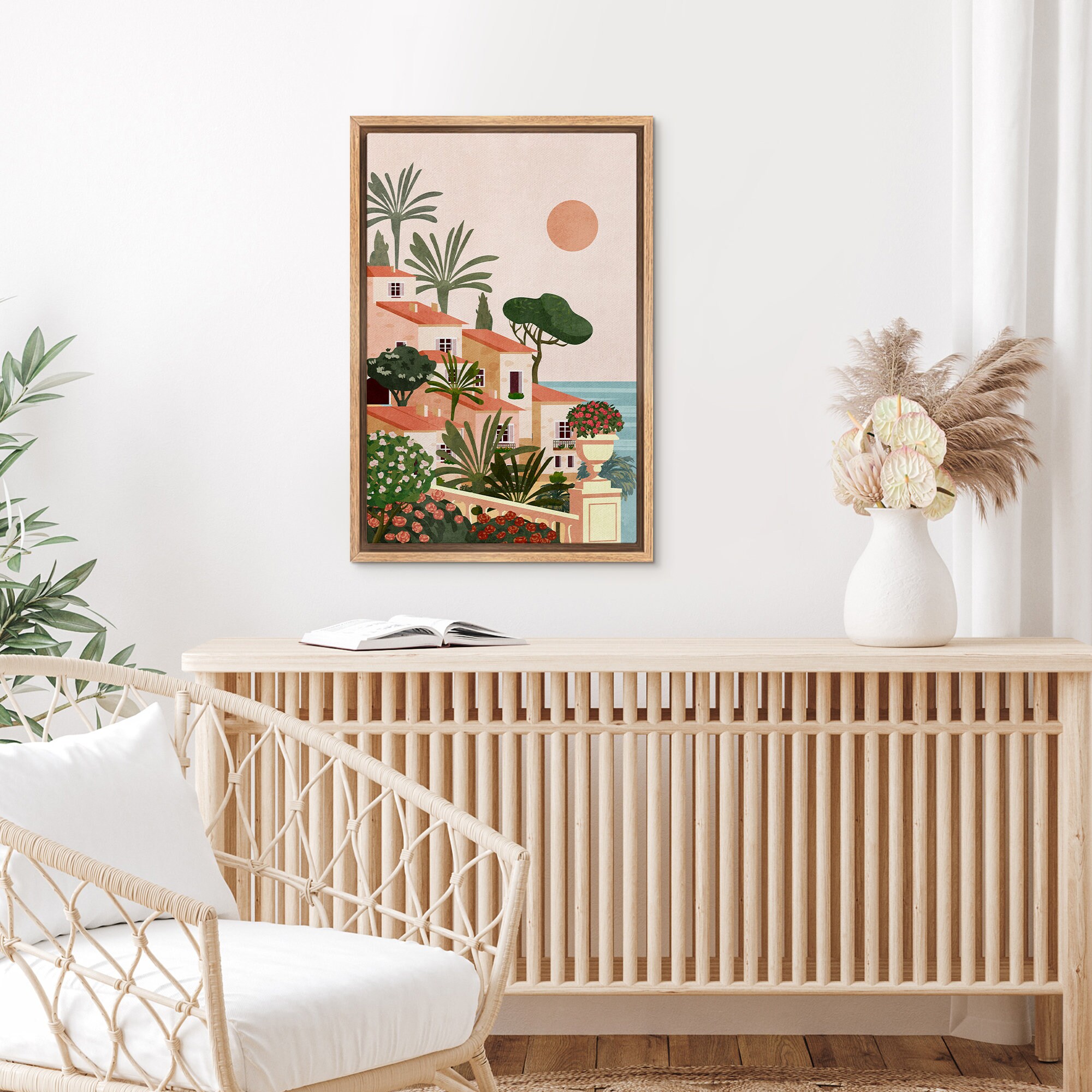 Mediterranean Vacation Landscape, Modern Wall Art Framed - Image 2