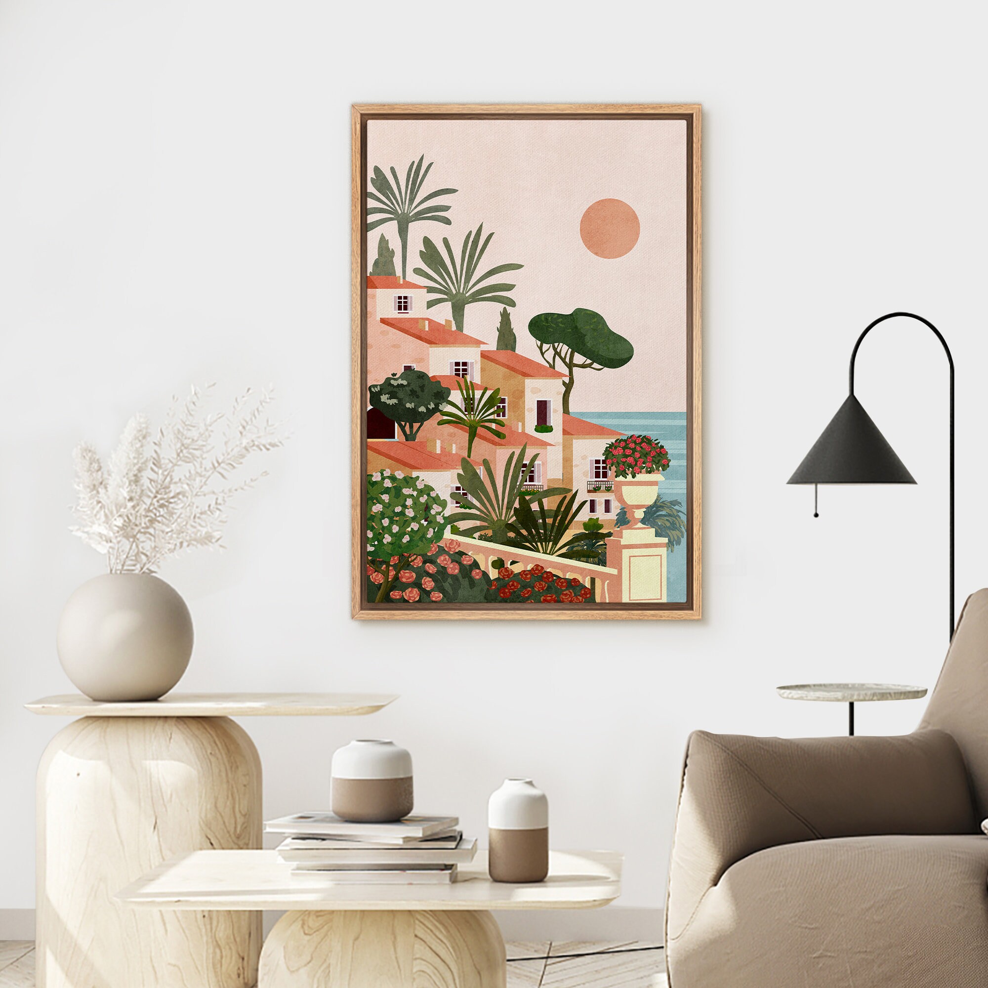 Mediterranean Vacation Landscape, Modern Wall Art Framed - Image 3