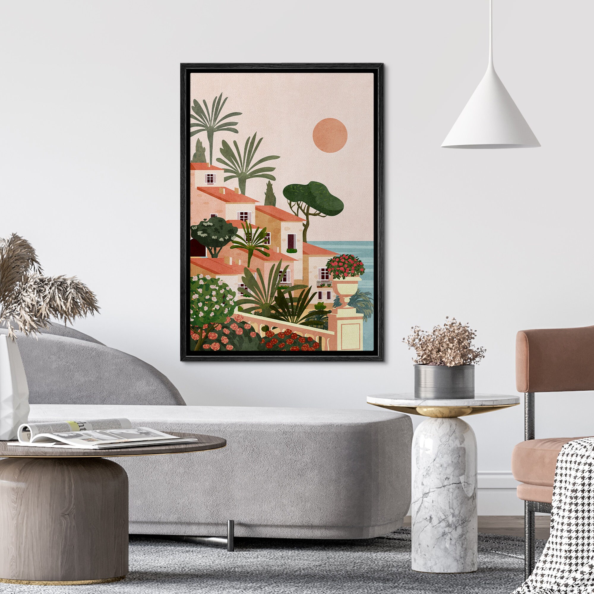 Mediterranean Vacation Landscape, Modern Wall Art Framed - Image 7