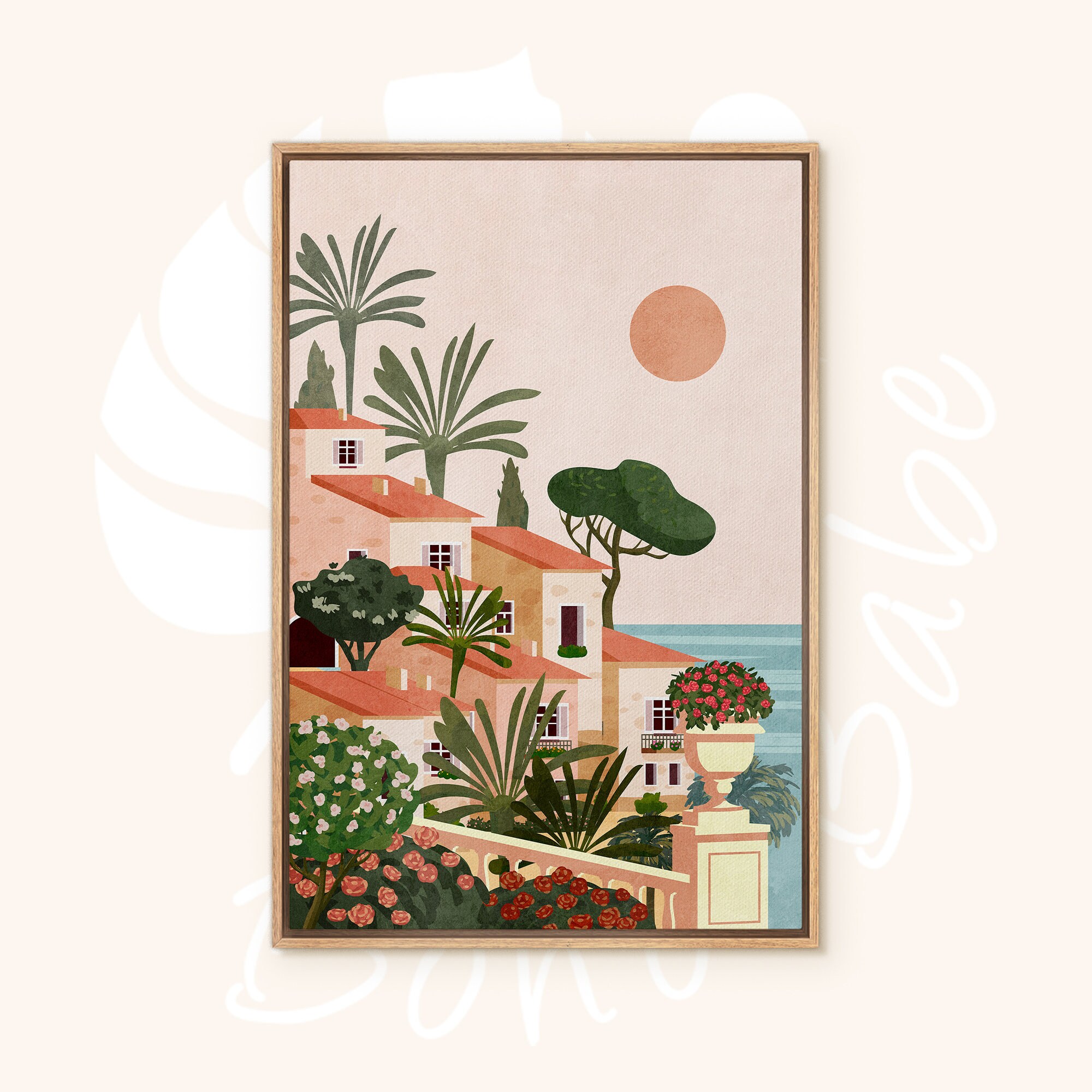 Mediterranean Vacation Landscape, Modern Wall Art Framed - Image 4