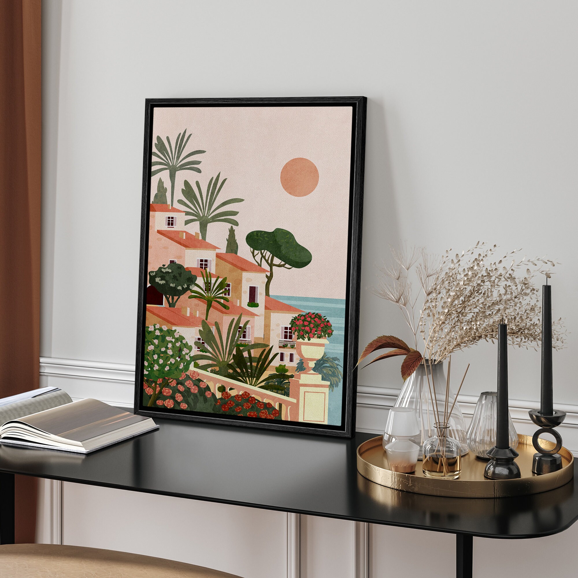 Mediterranean Vacation Landscape, Modern Wall Art Framed - Image 6