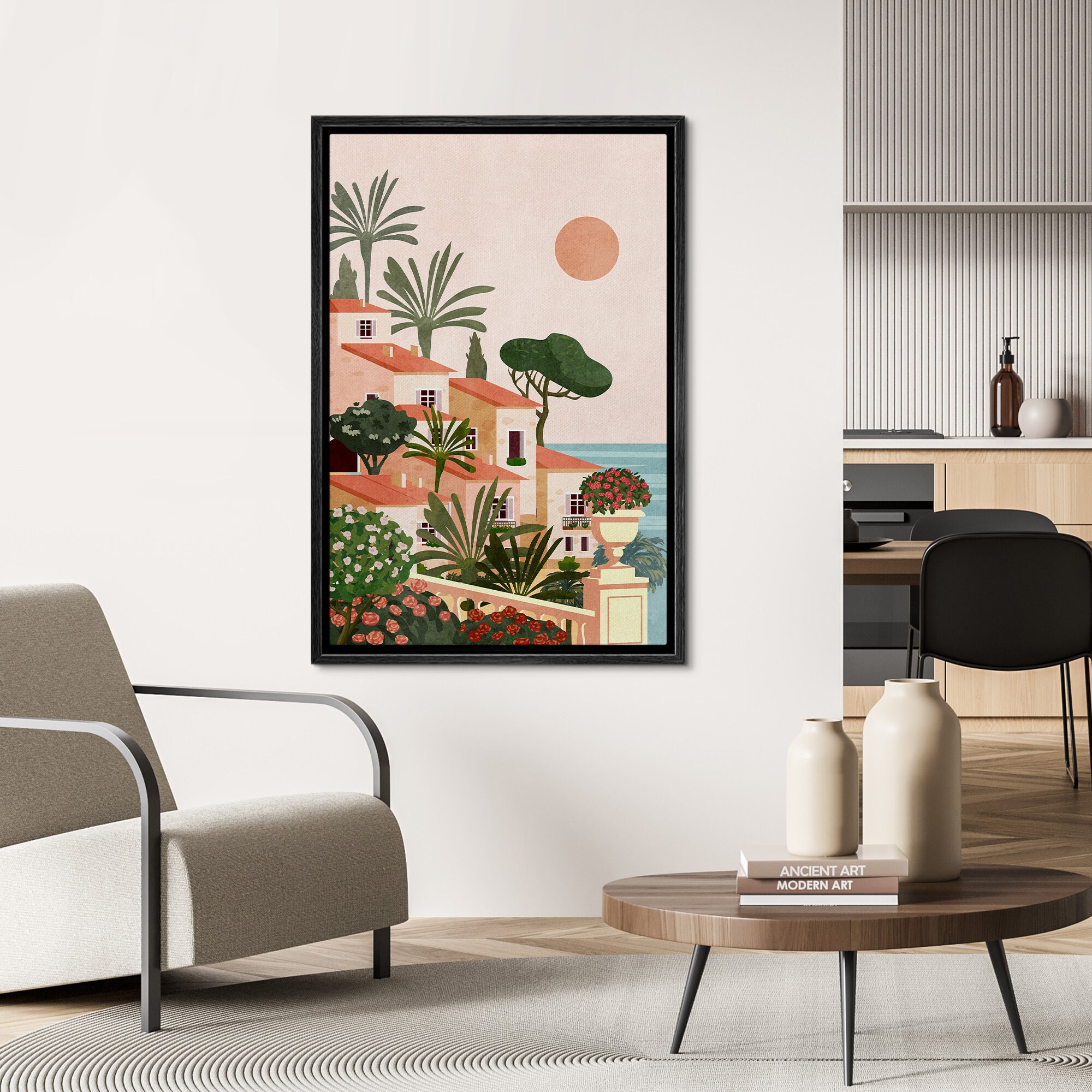 Mediterranean Vacation Landscape, Modern Wall Art Framed - Image 5
