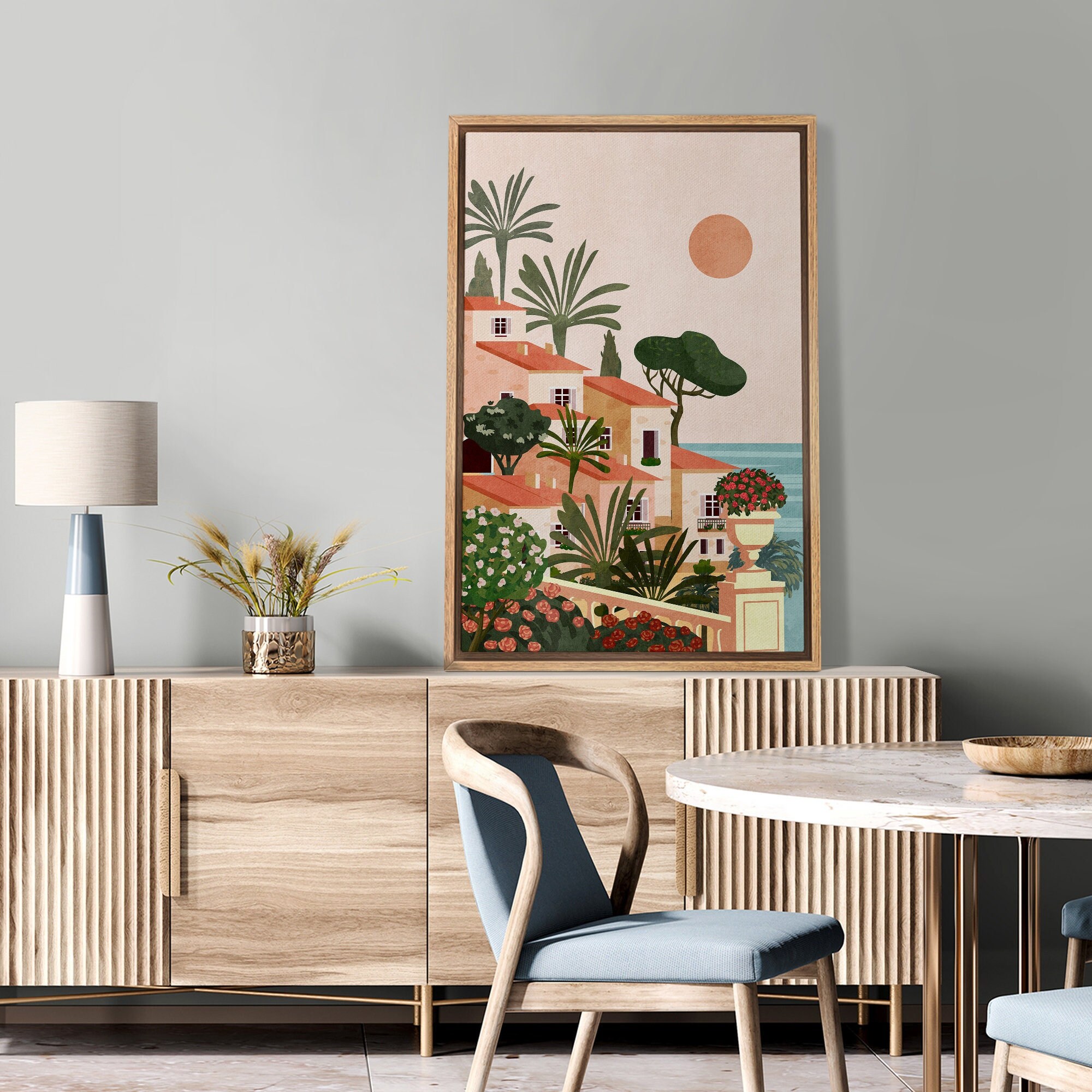 Mediterranean Vacation Landscape, Modern Wall Art Framed