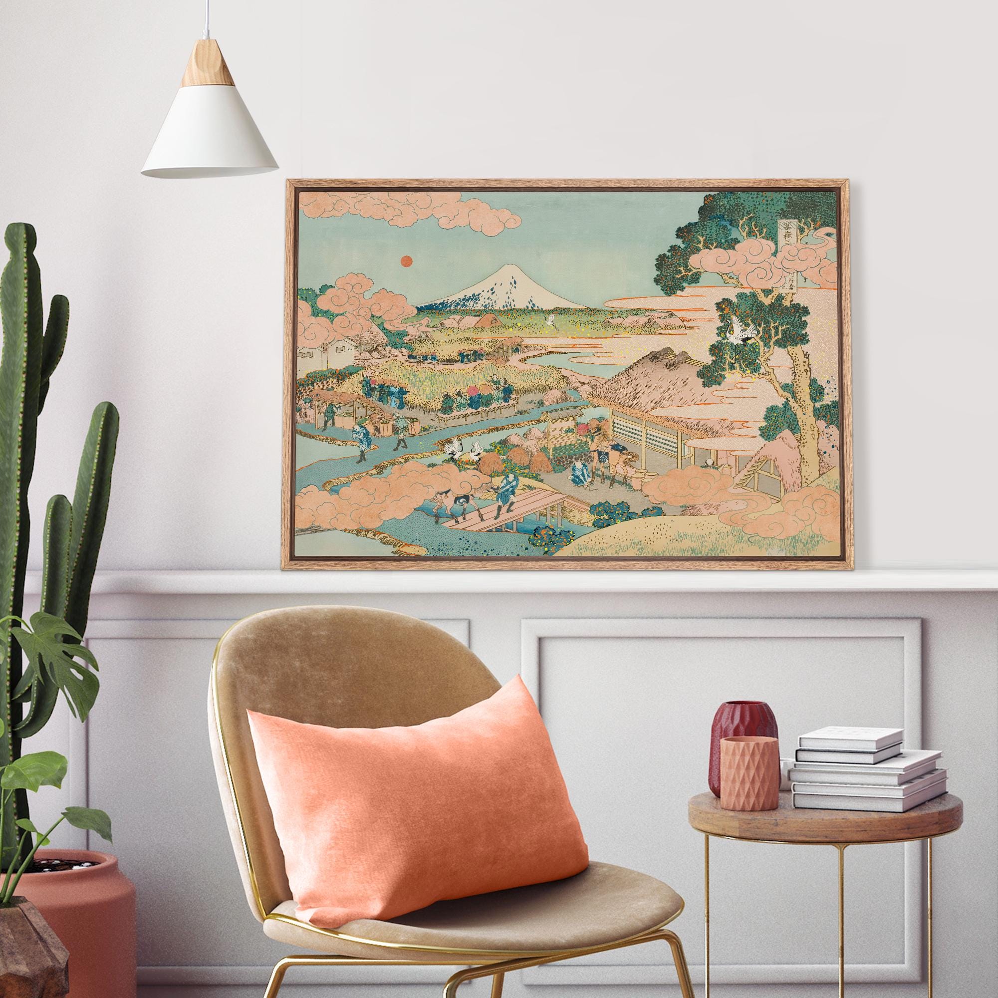 Framed Canvas Japanese Ukiyo-e Wall Art Vintage Hokusai Landscape Print, Mount Fuji Artwork - Image 3