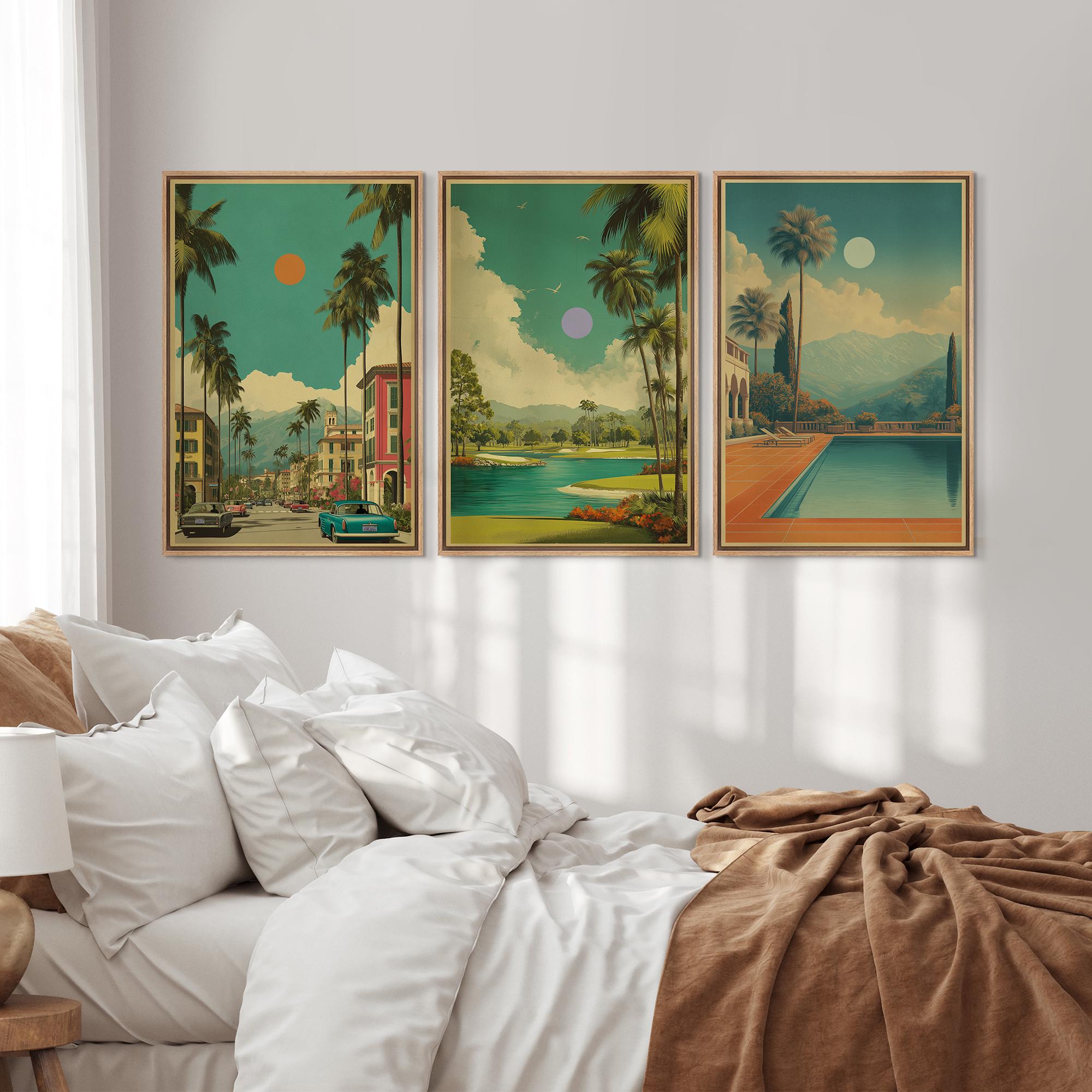 Retro Palm Springs Wall Art Set of 3 - Framed Tropical Landscape Canvas, Mid Century Boho Living Room… - Image 5