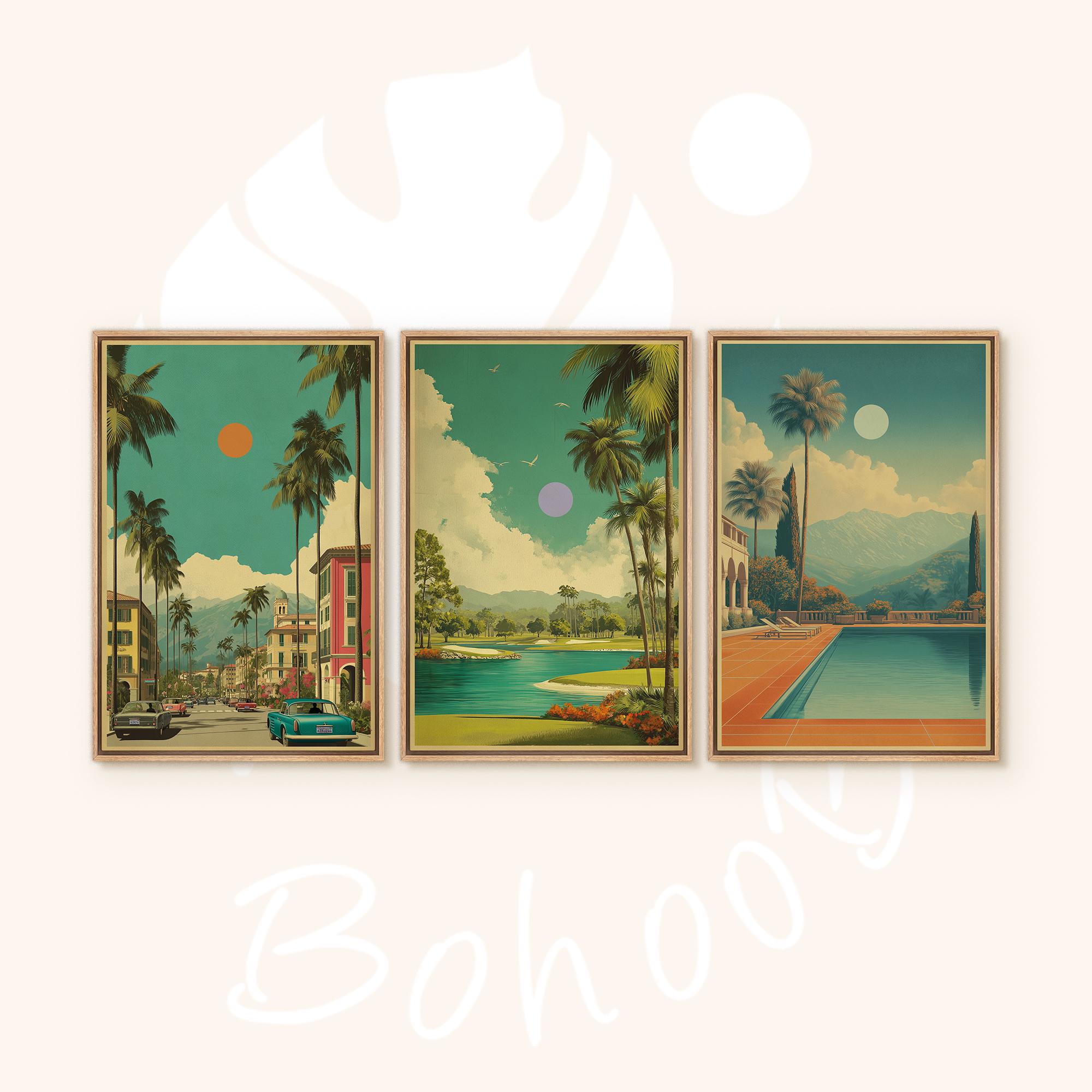 Retro Palm Springs Wall Art Set of 3 - Framed Tropical Landscape Canvas, Mid Century Boho Living Room… - Image 7