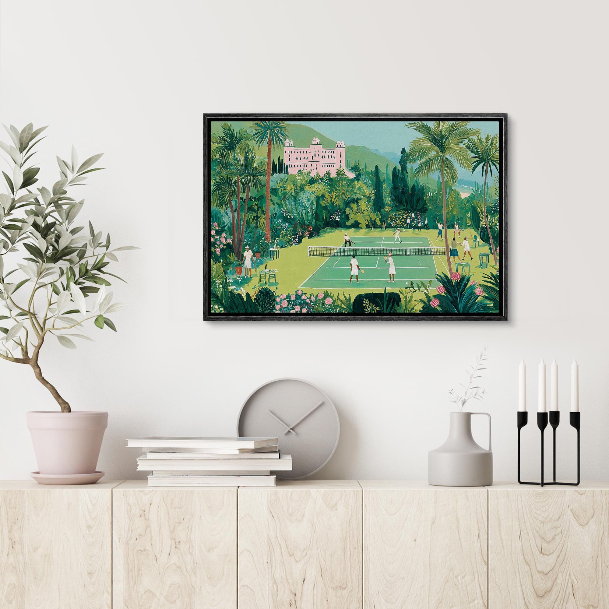 Tropical Tennis Wall Art - Framed Vibrant Garden Canvas Print, Vintage Resort Style Artwork - Image 4