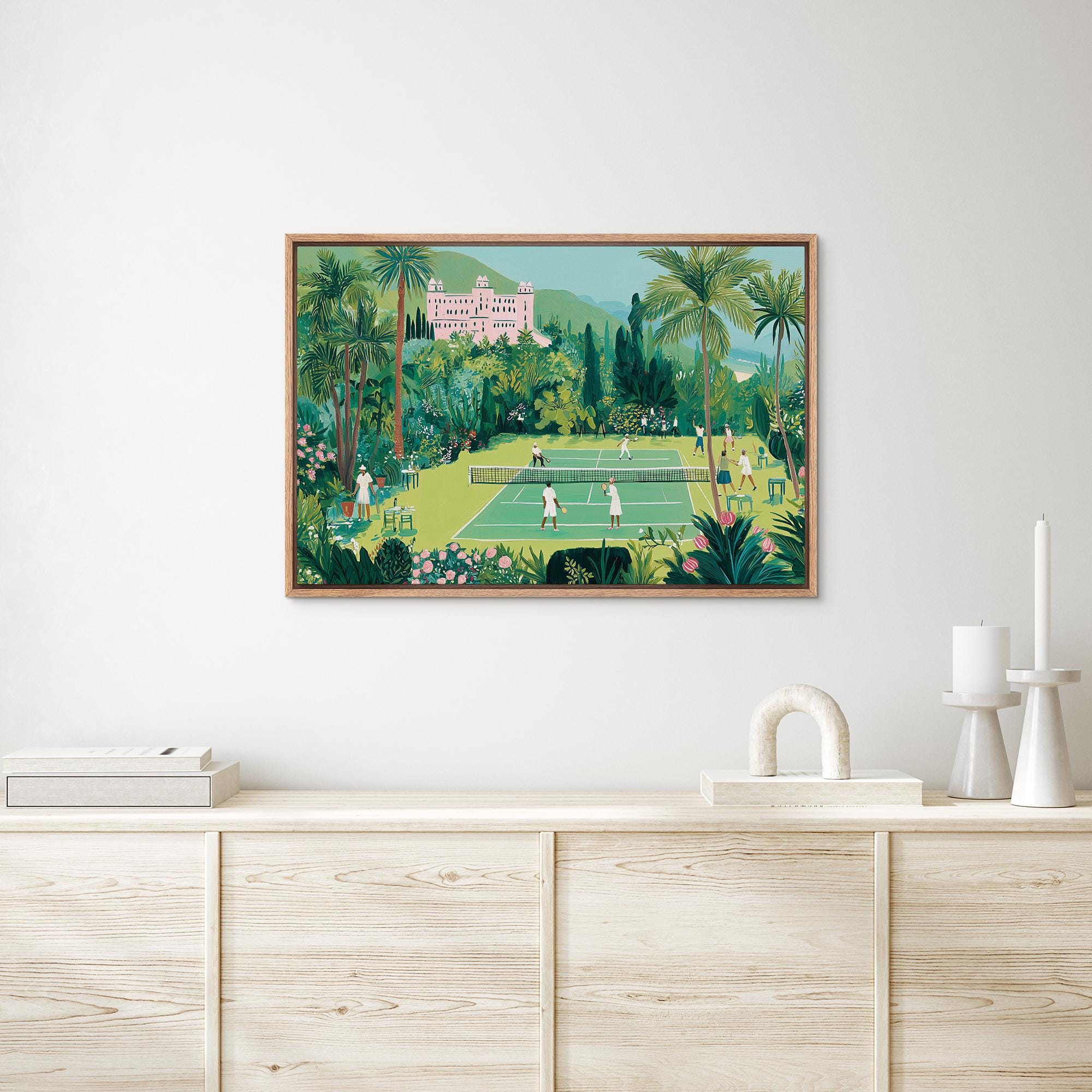 Tropical Tennis Wall Art - Framed Vibrant Garden Canvas Print, Vintage Resort Style Artwork - Image 3