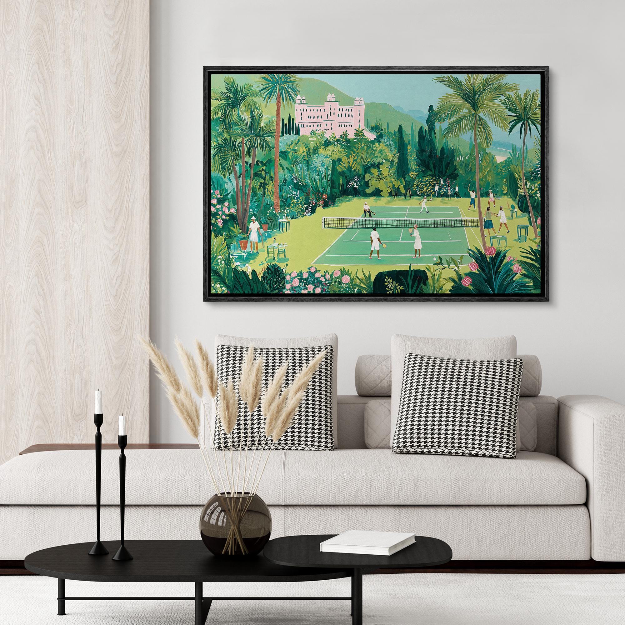 Tropical Tennis Wall Art - Framed Vibrant Garden Canvas Print, Vintage Resort Style Artwork - Image 2