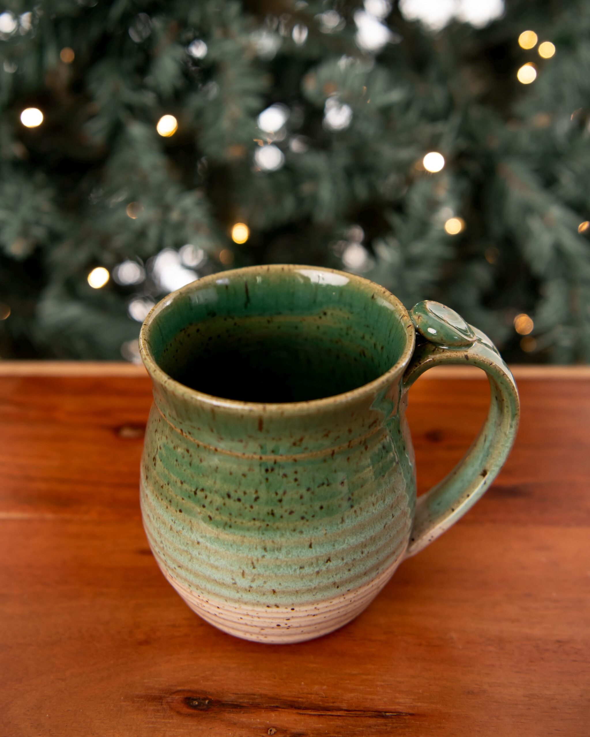 Handmade Ceramic Coffee Mug cup thumb rest green and white pottery clay cup stonehouse pottery - Image 5