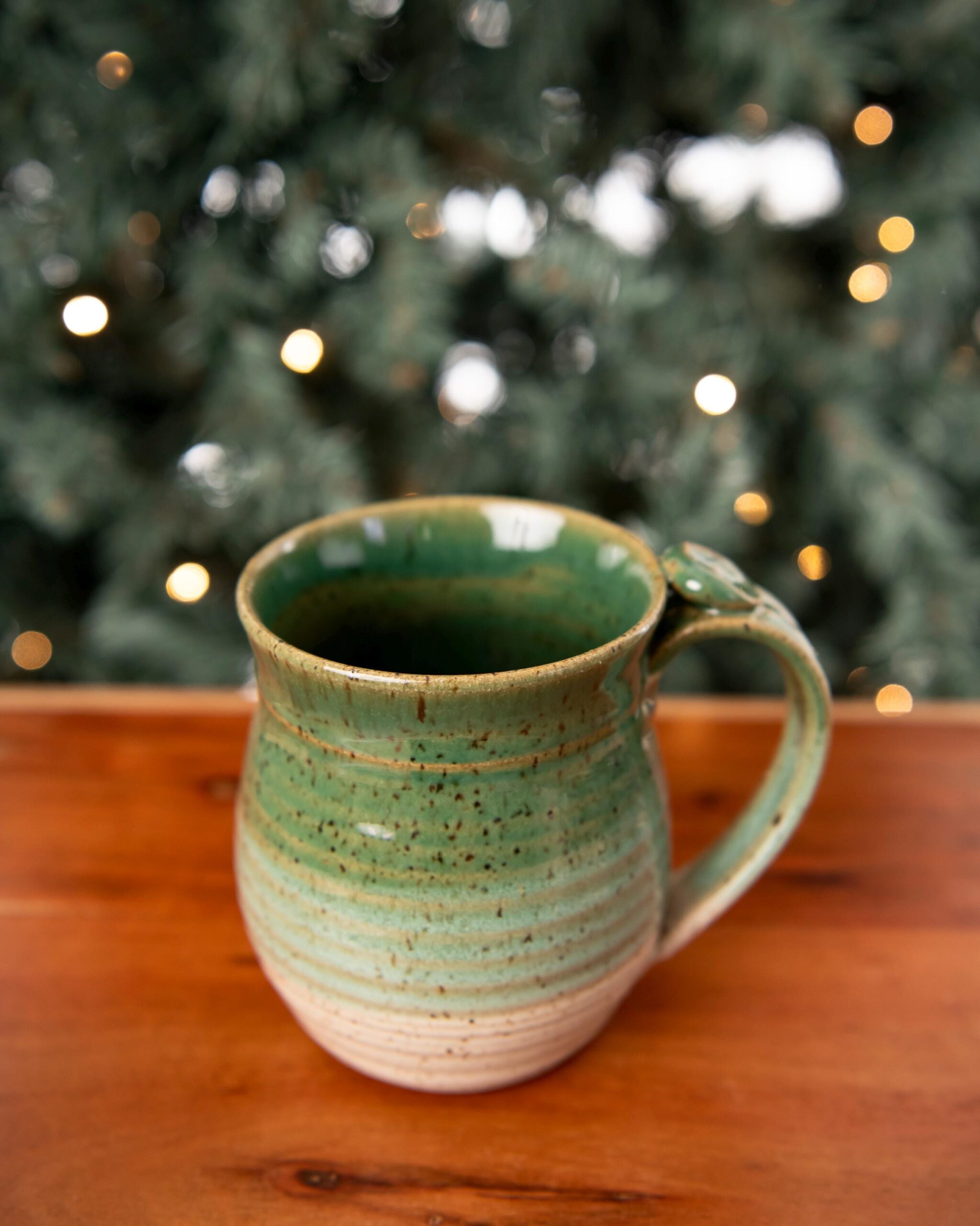 Handmade Ceramic Coffee Mug cup thumb rest green and white pottery clay cup stonehouse pottery - Image 11