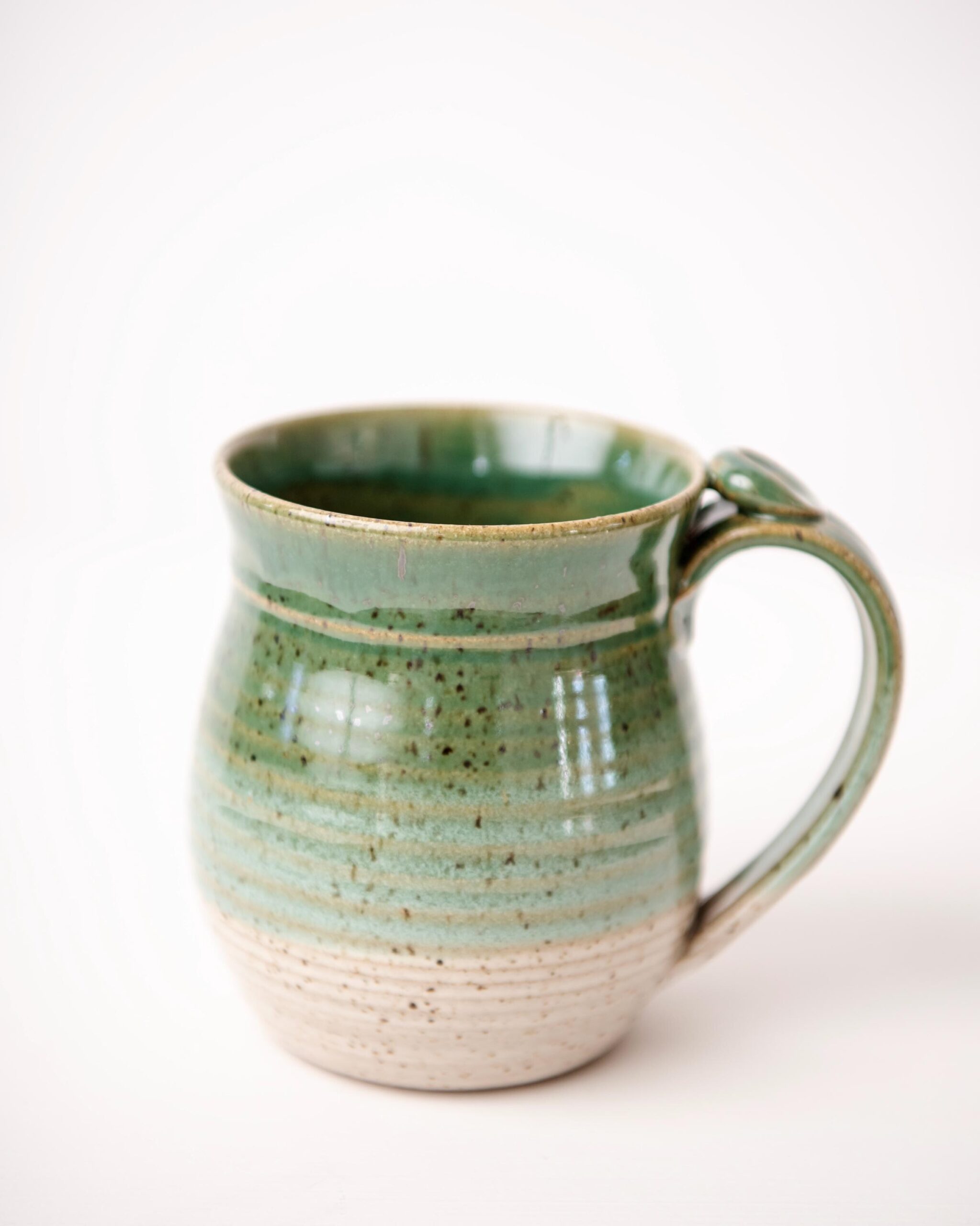 Handmade Ceramic Coffee Mug cup thumb rest green and white pottery clay cup stonehouse pottery - Image 3