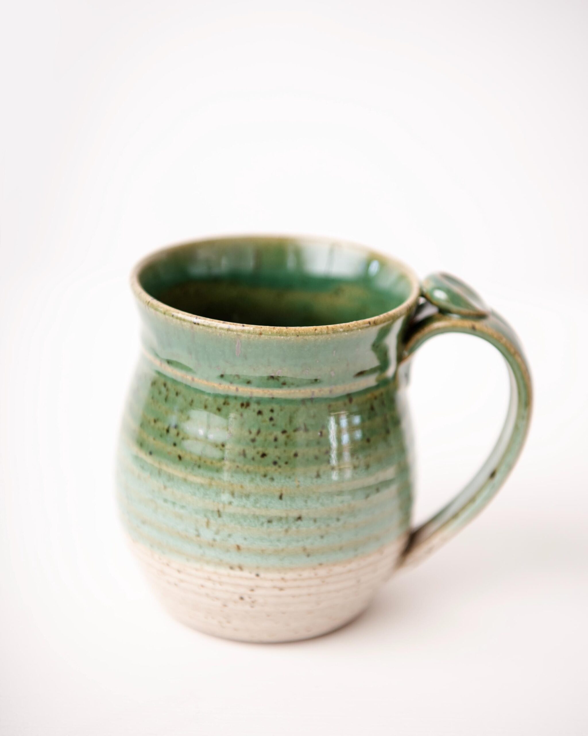 Handmade Ceramic Coffee Mug cup thumb rest green and white pottery clay cup stonehouse pottery - Image 4