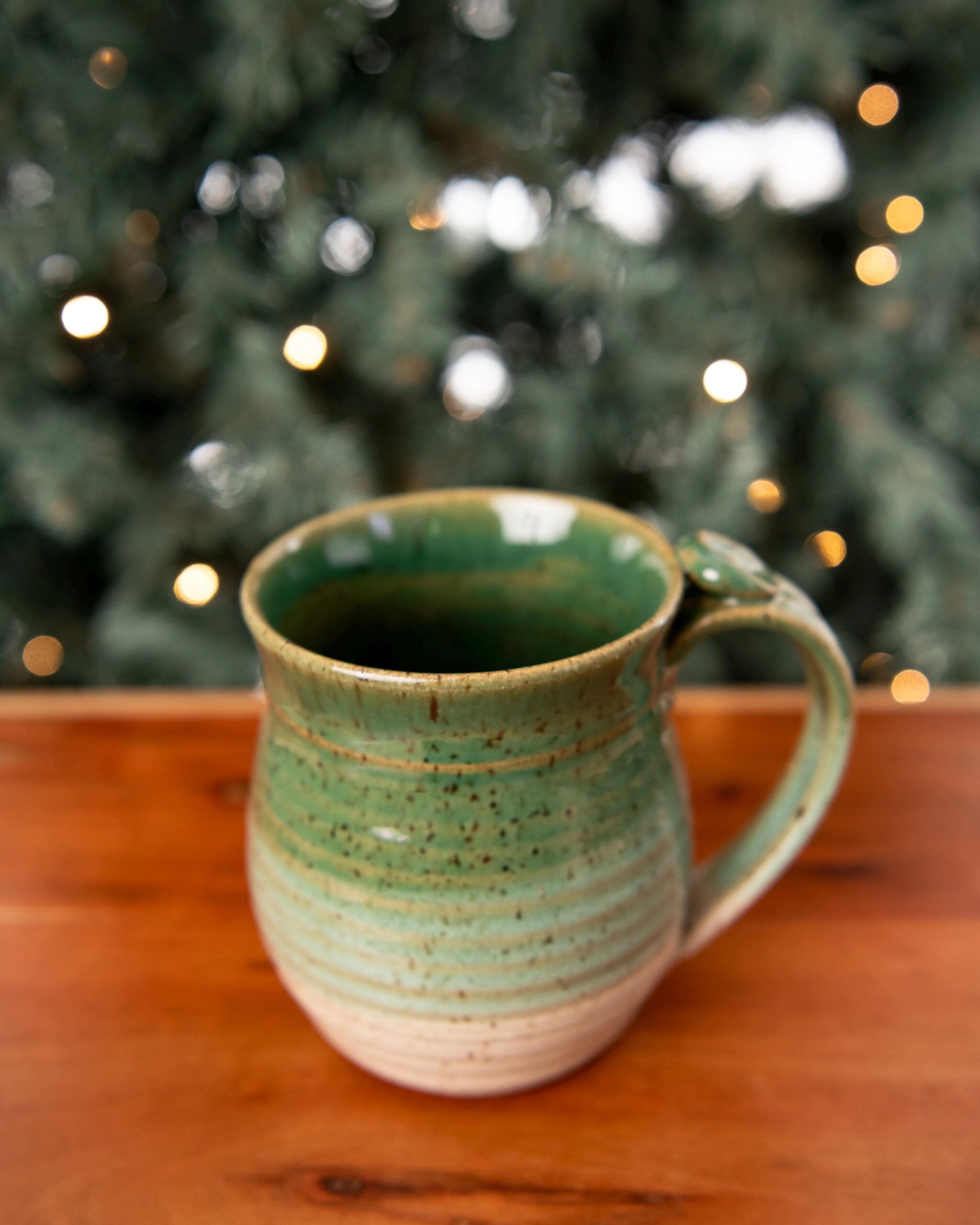Handmade Ceramic Coffee Mug cup thumb rest green and white pottery clay cup stonehouse pottery - Image 6
