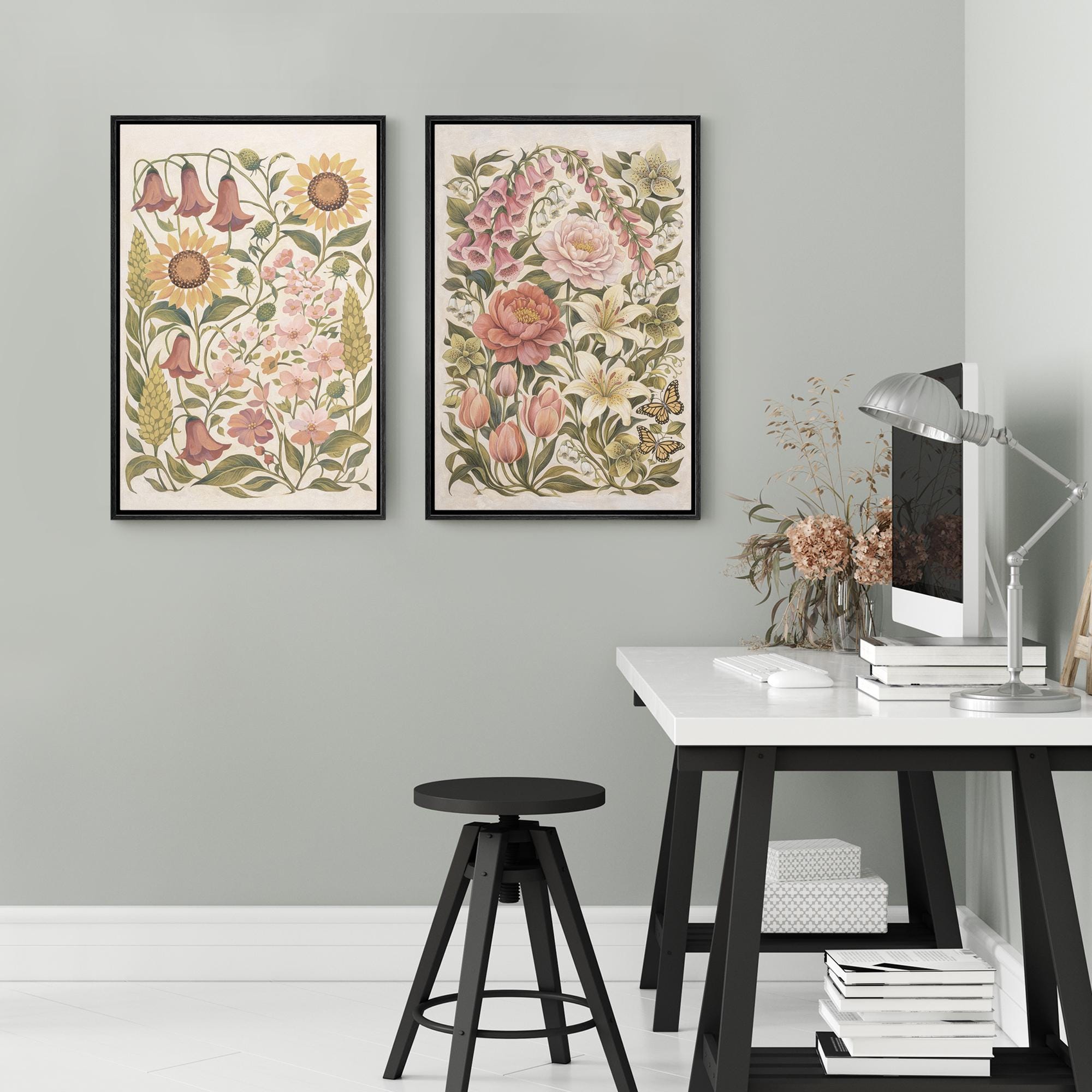 Framed Vintage Wildflower Wall Art Set of 2, Cottage Garden Floral Canvas Prints - Image 5