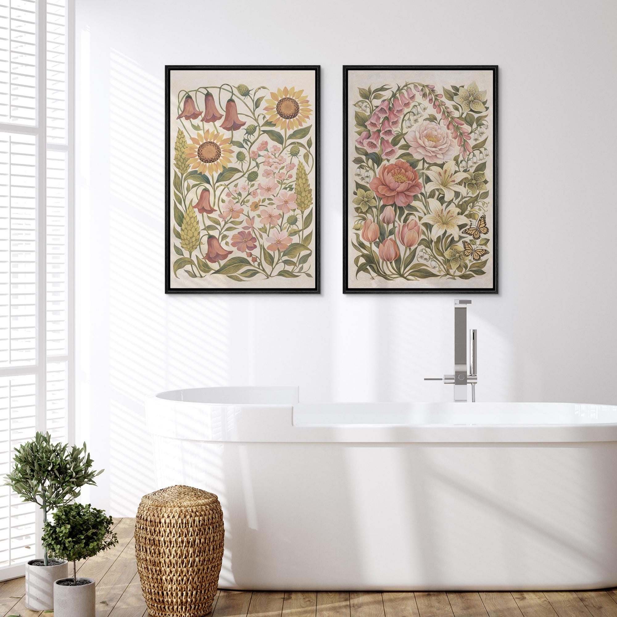 Framed Vintage Wildflower Wall Art Set of 2, Cottage Garden Floral Canvas Prints - Image 6