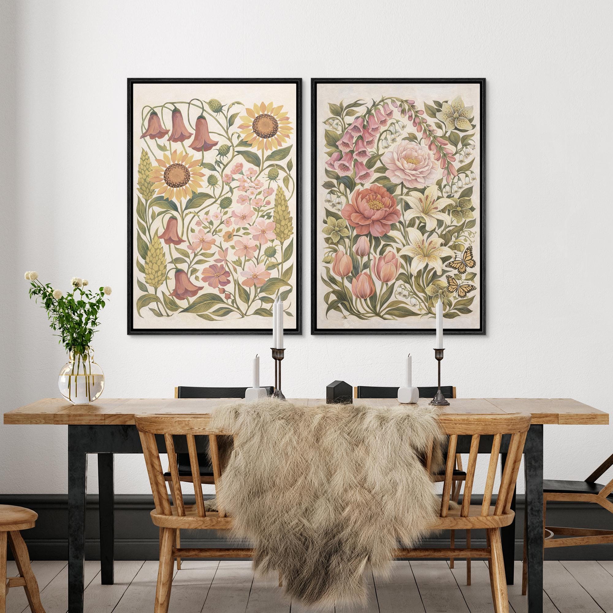 Framed Vintage Wildflower Wall Art Set of 2, Cottage Garden Floral Canvas Prints - Image 4