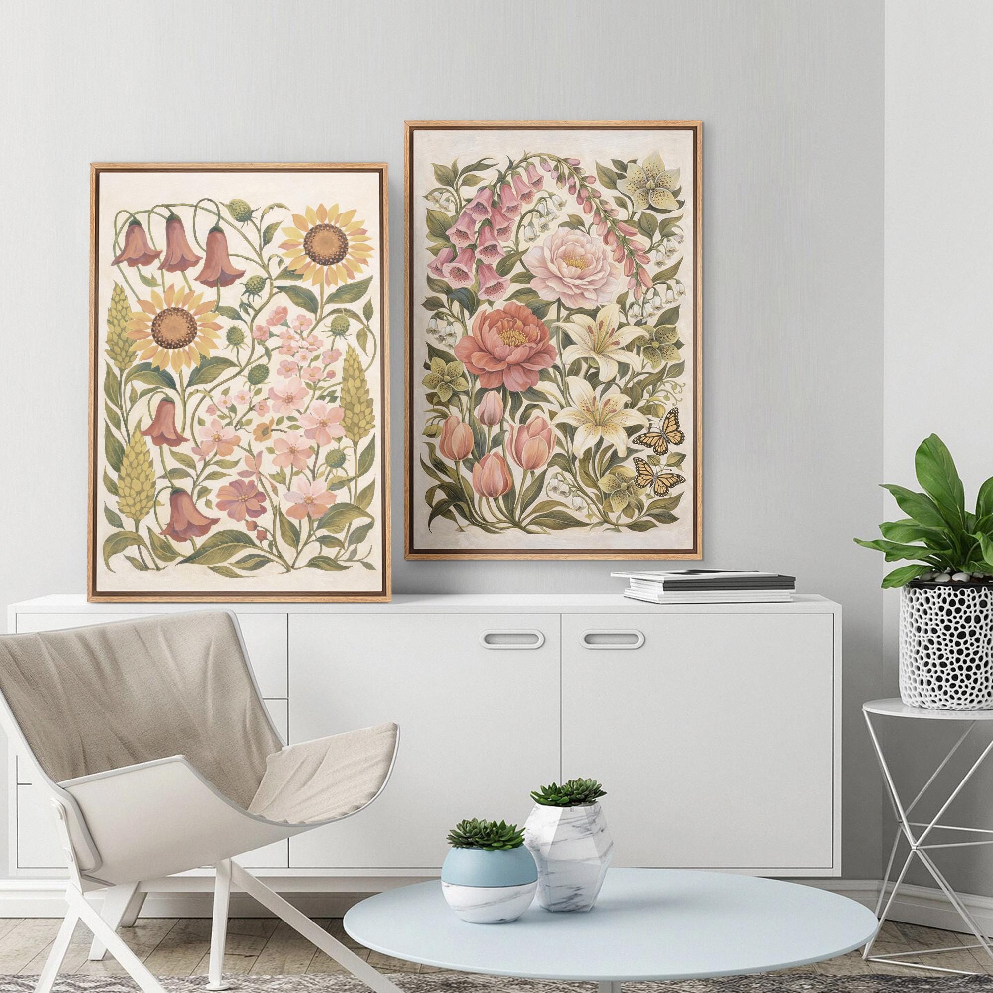 Framed Vintage Wildflower Wall Art Set of 2, Cottage Garden Floral Canvas Prints - Image 3