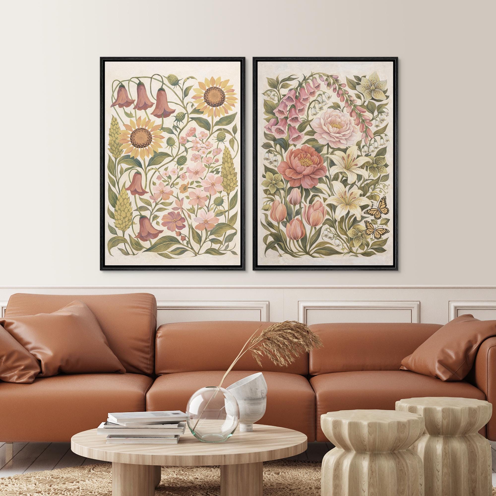Framed Vintage Wildflower Wall Art Set of 2, Cottage Garden Floral Canvas Prints - Image 2