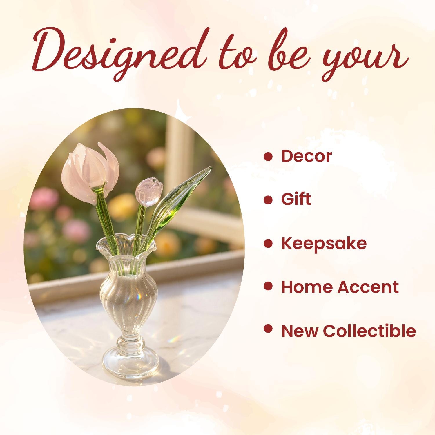 Handmade Pastel Pink Glass Tulip - Image 4