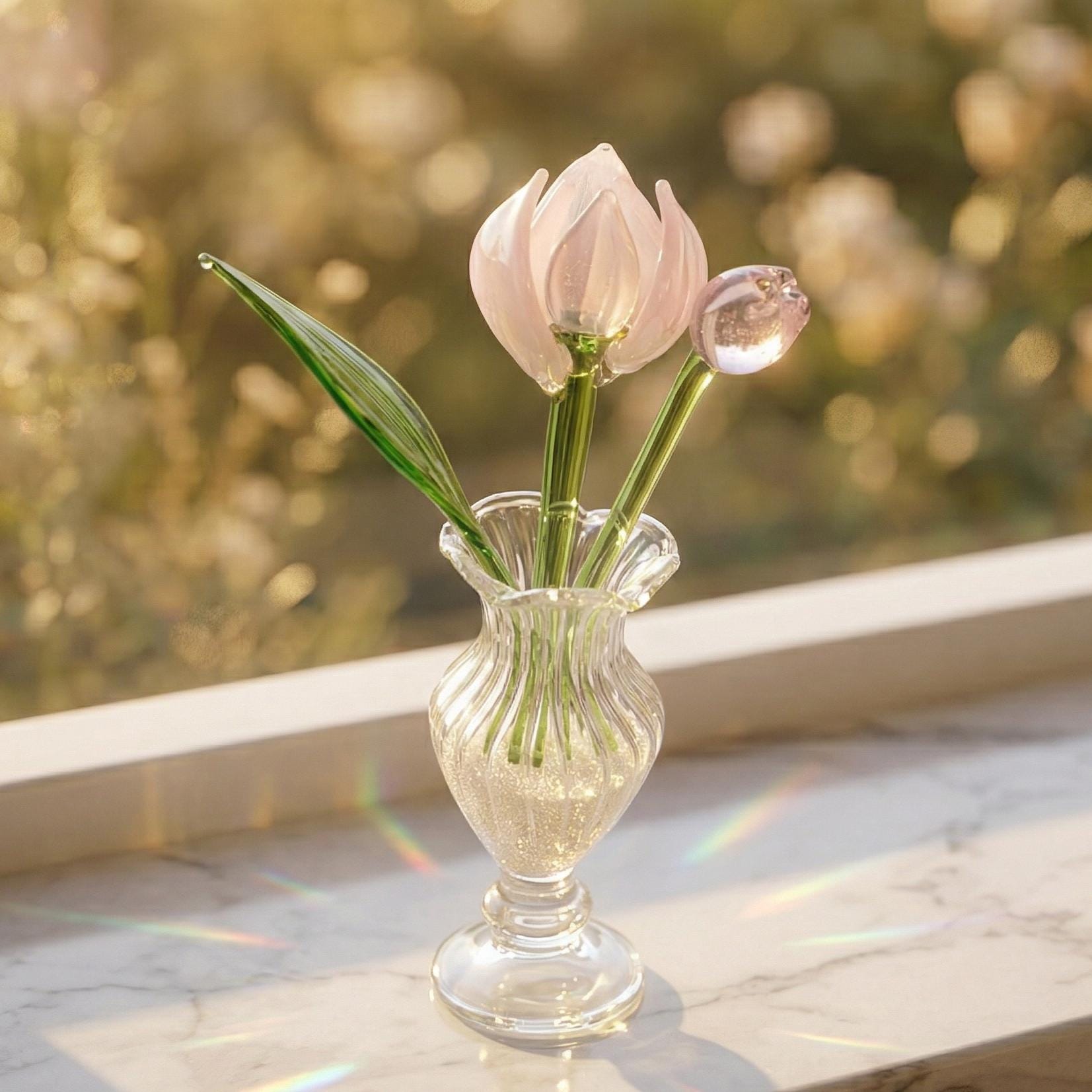Handmade Pastel Pink Glass Tulip - Image 2