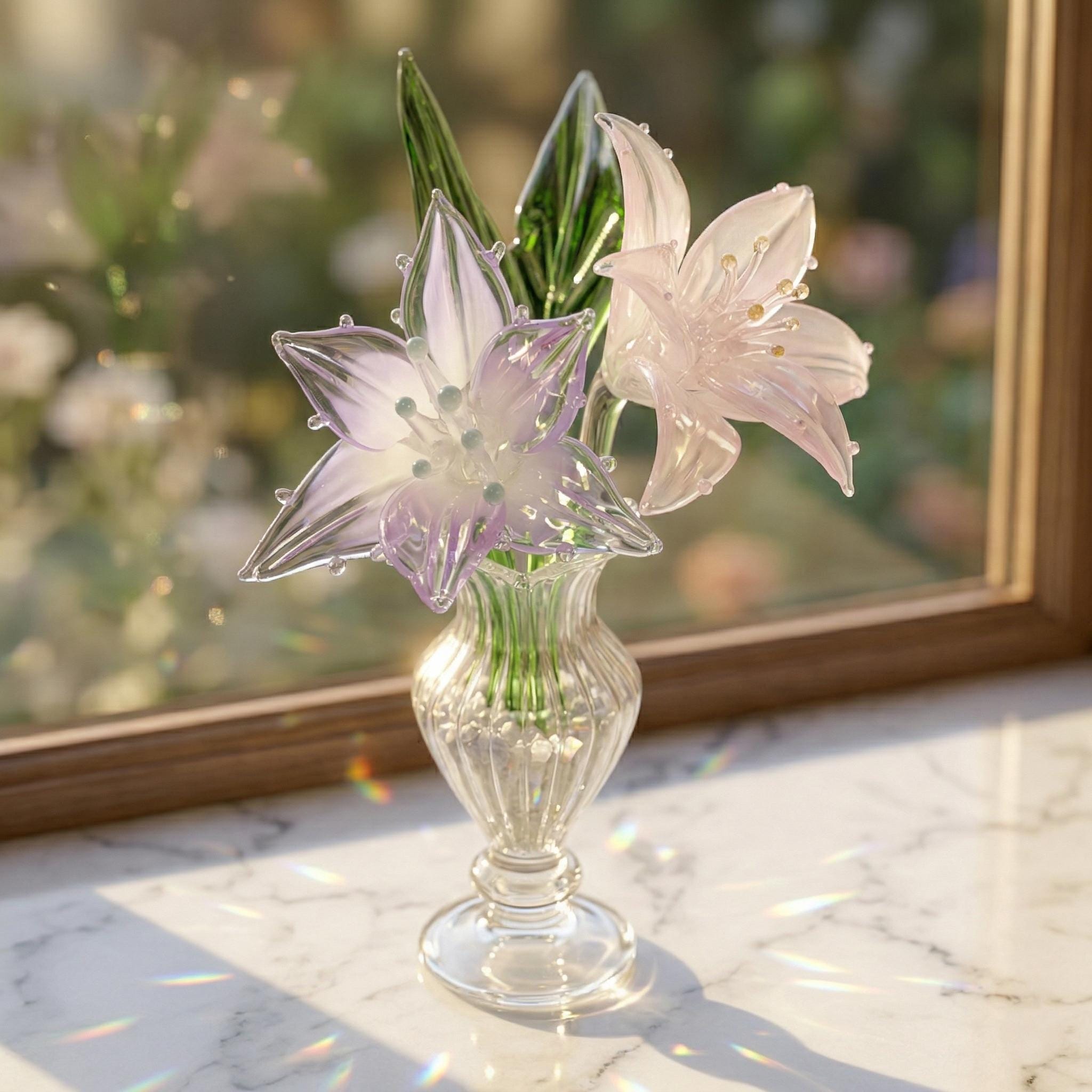 Handblown Glass Lily Flower for Mother's Day