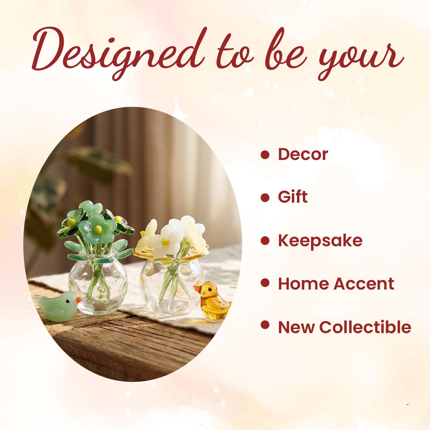 Handmade Miniature Glass Flower Bouquet & Bird Figurine for Mothers Day - Image 4
