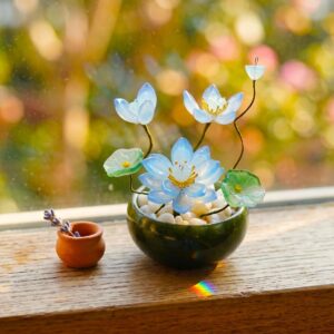 Handmade Elegant Glass Lotus Flower with Pot