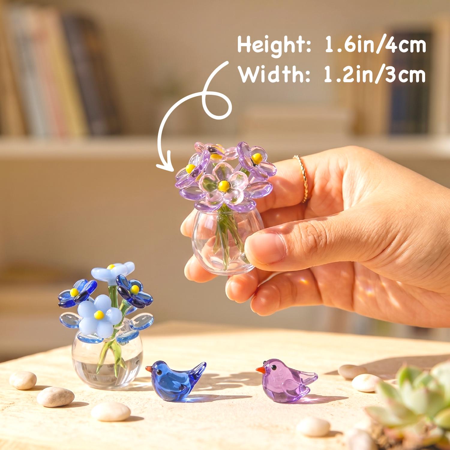 Handmade Miniature Glass Flower Bouquet & Bird Figurine for Mothers Day - Image 2