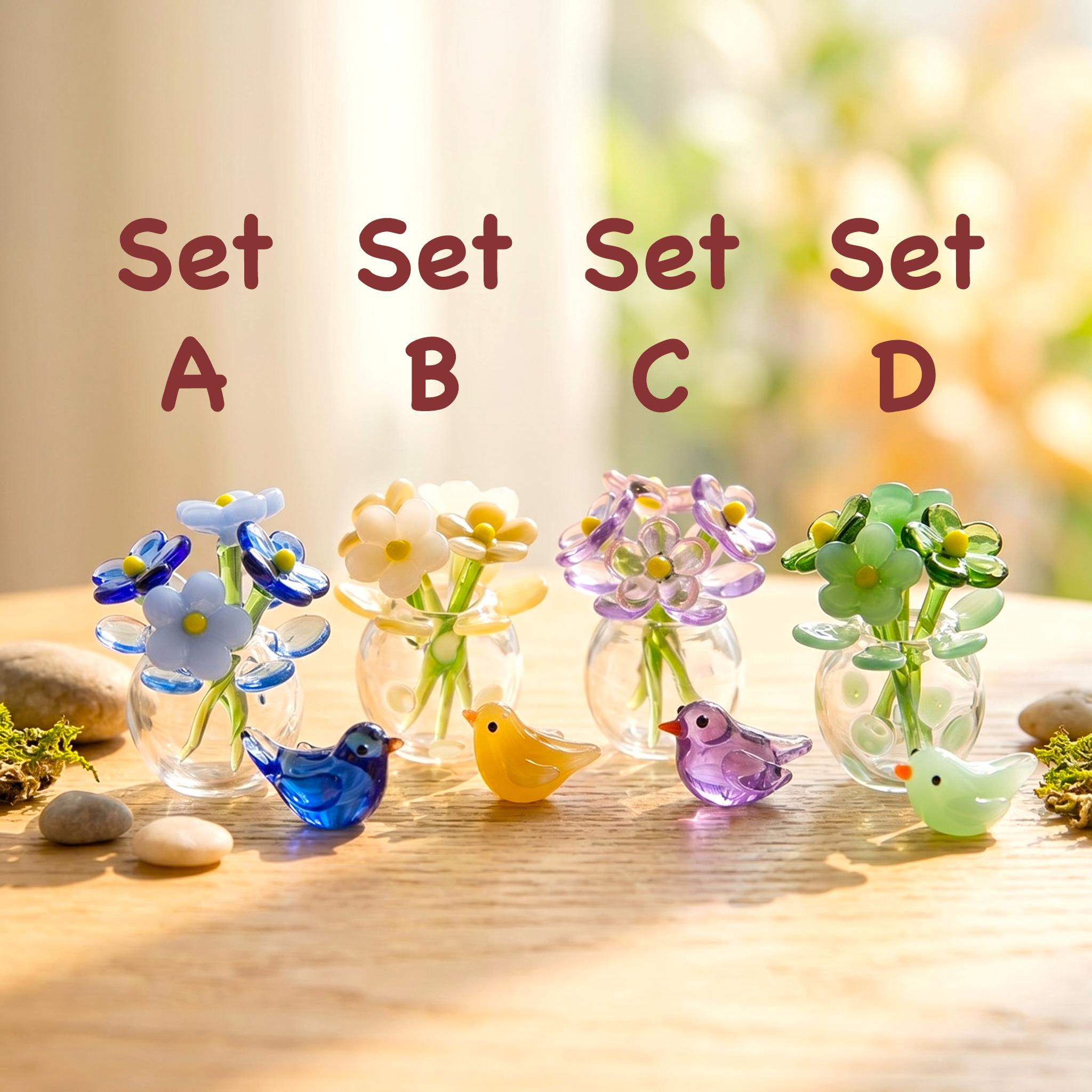 Handmade Miniature Glass Flower Bouquet & Bird Figurine for Mothers Day - Image 3