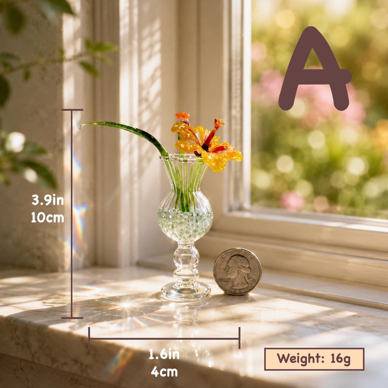 Handblown Miniature Glass Hibiscus in Vase - Image 5