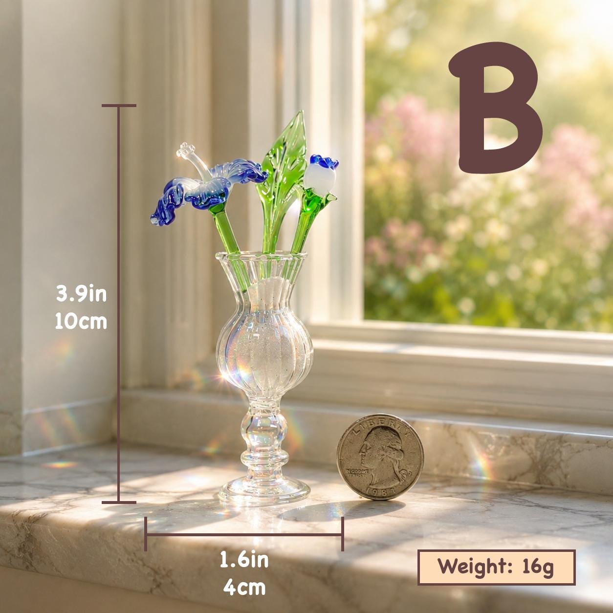 Handblown Miniature Glass Hibiscus in Vase - Image 6
