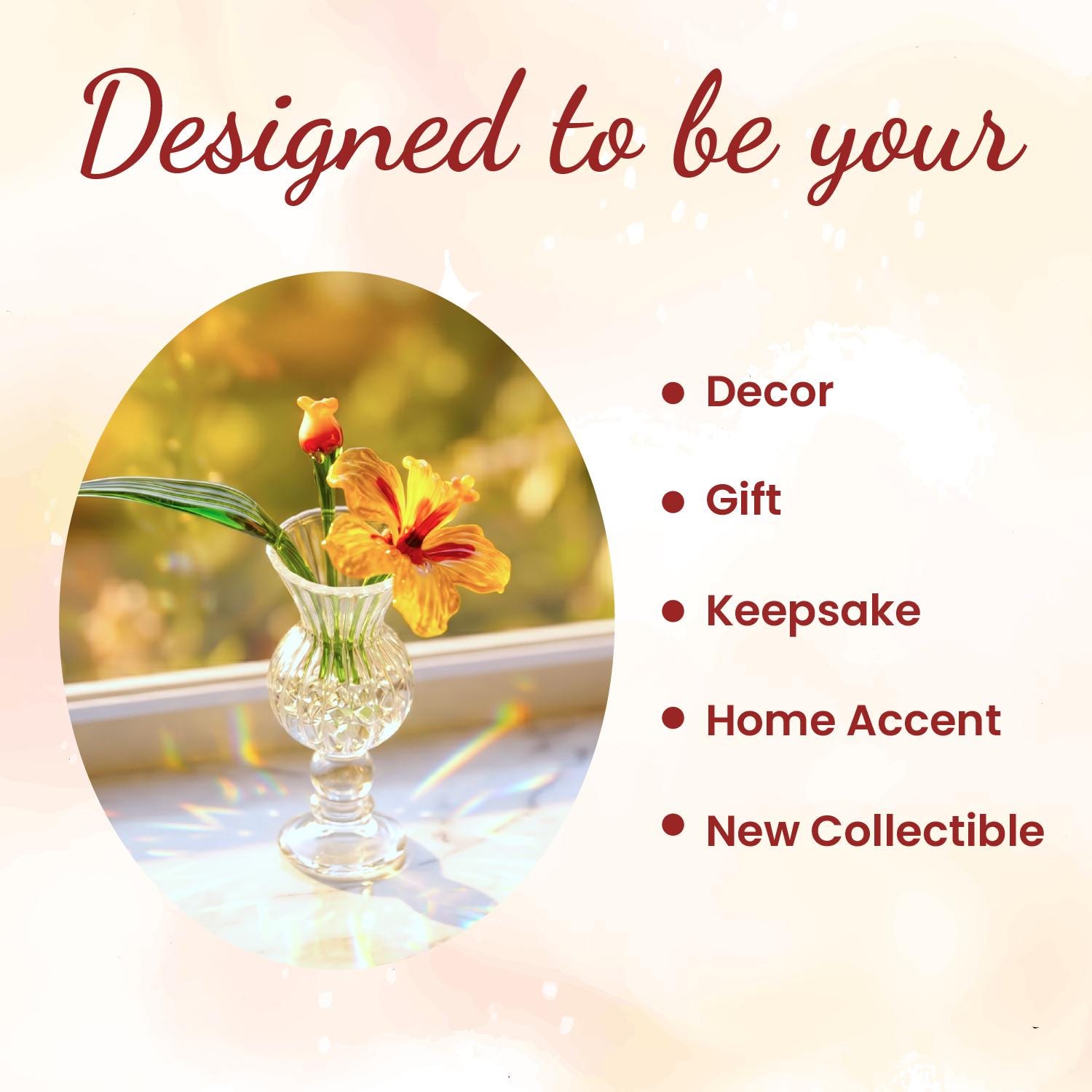 Handblown Miniature Glass Hibiscus in Vase - Image 4