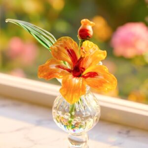 Handblown Miniature Glass Hibiscus in Vase