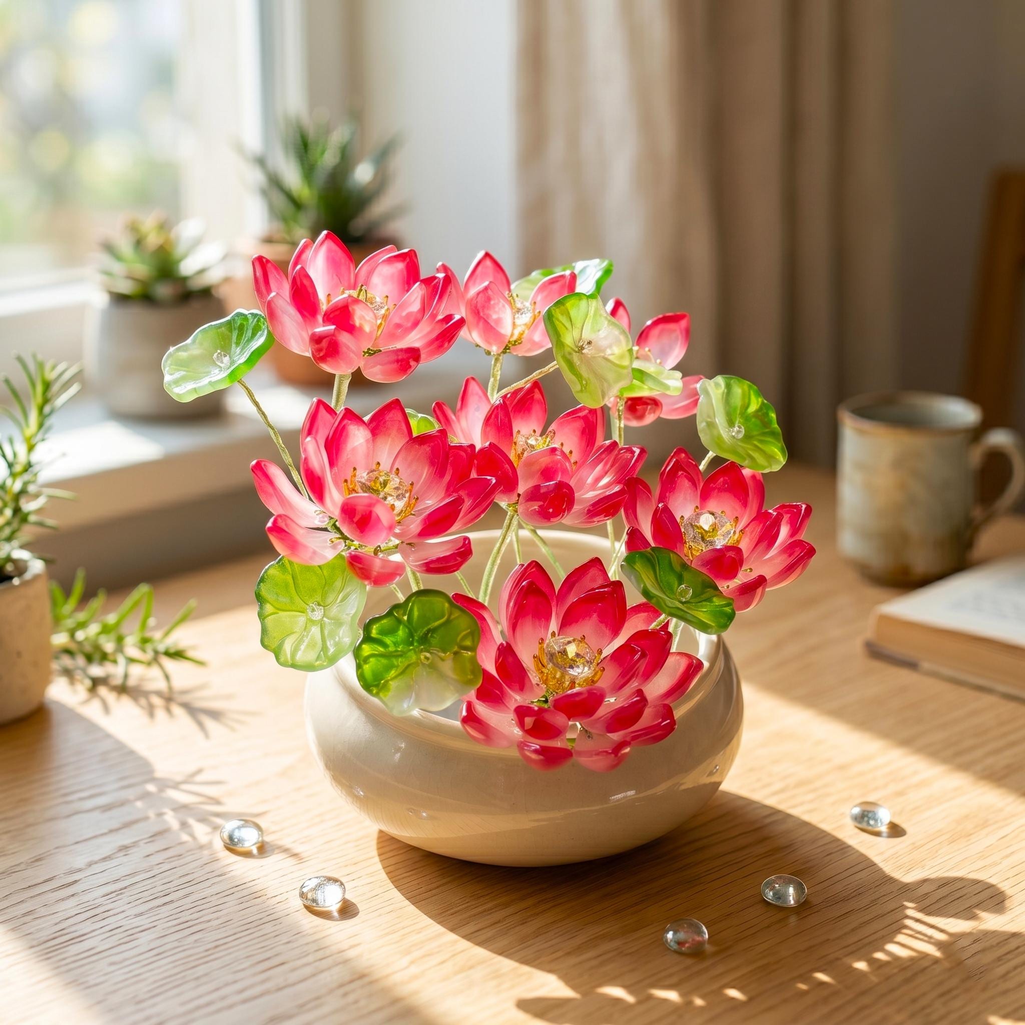Handmade Glass Lotus Flower Pot