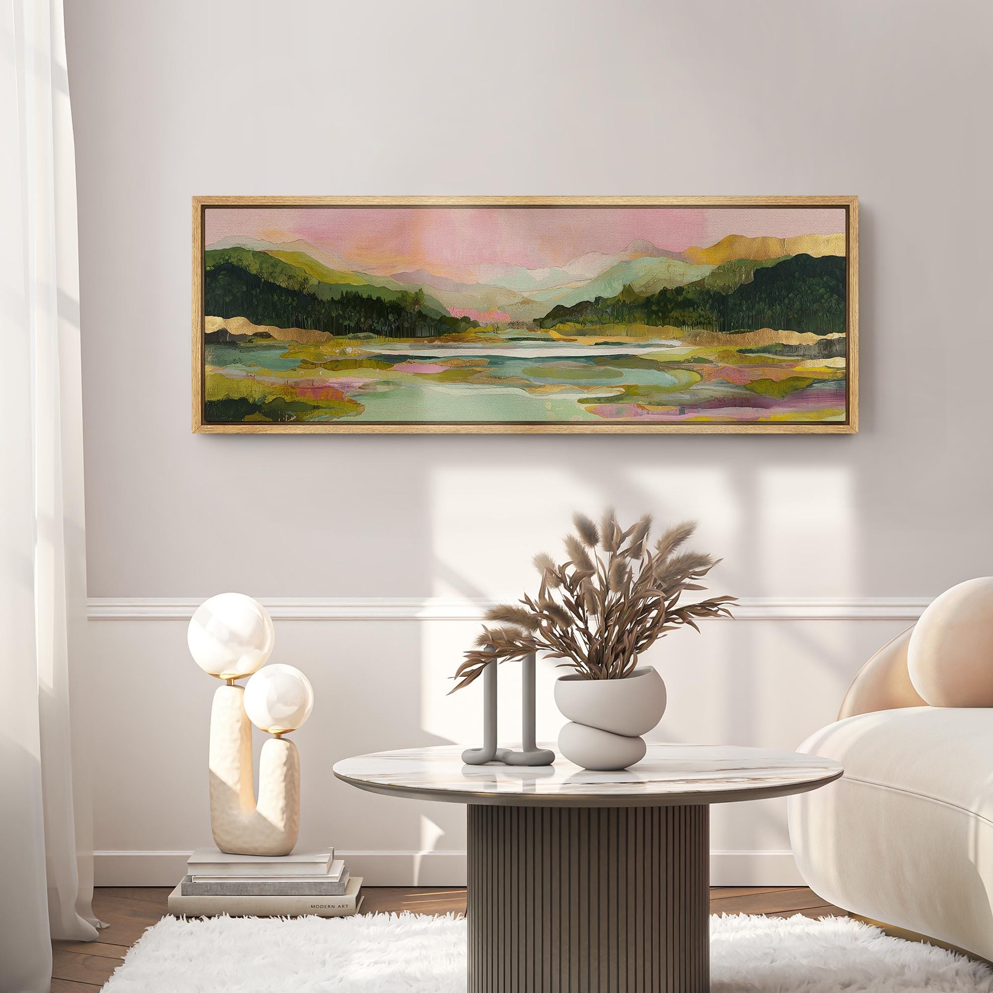 Large Abstract Lake Landscape Framed Wall Art, Colorful Mountain Canvas Print - Image 3