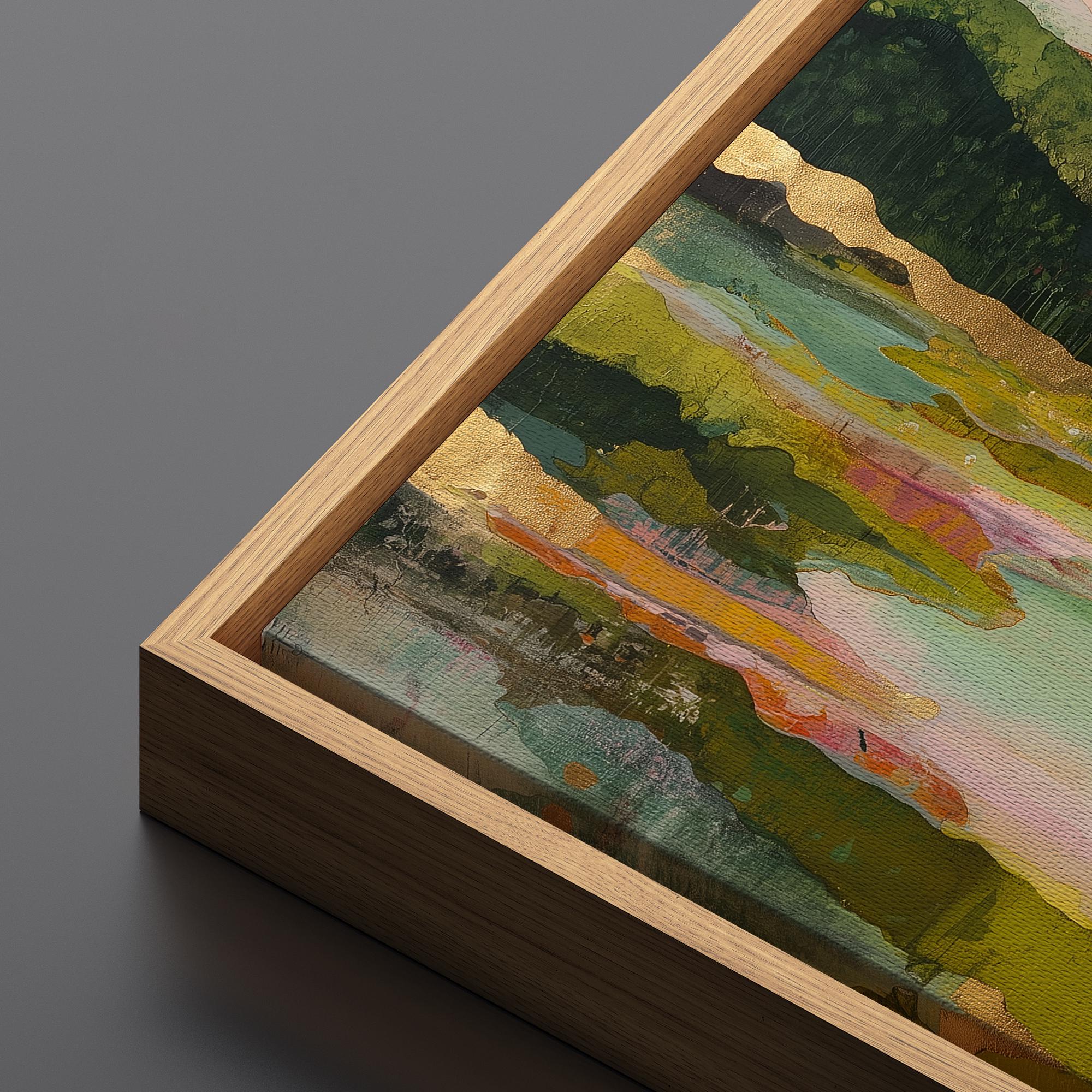 Large Abstract Lake Landscape Framed Wall Art, Colorful Mountain Canvas Print - Image 9