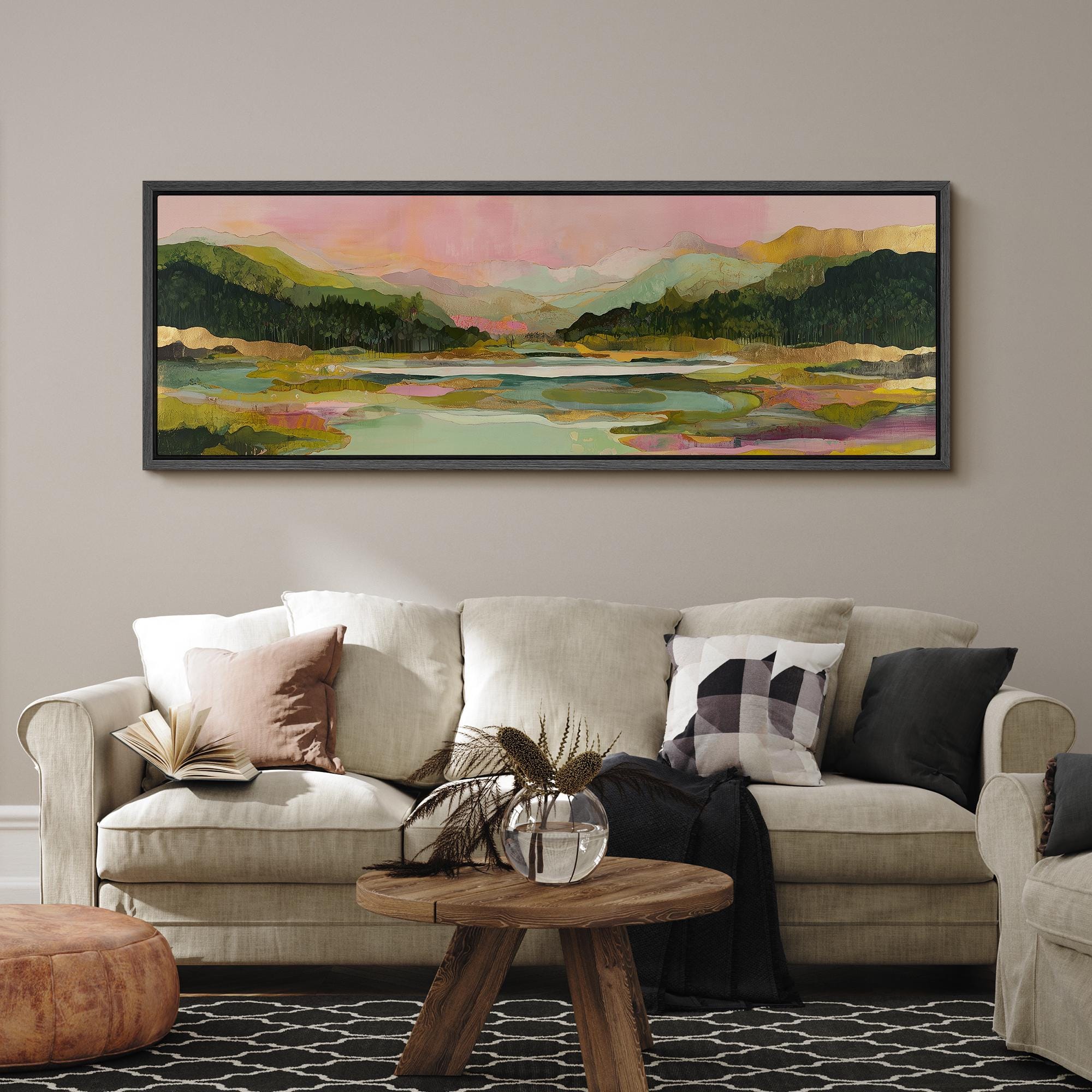 Large Abstract Lake Landscape Framed Wall Art, Colorful Mountain Canvas Print - Image 4