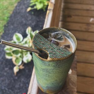 Gone Fishing pottery travel mug to go cup yeti stoneware clay ceramics travel mug with lid and room…