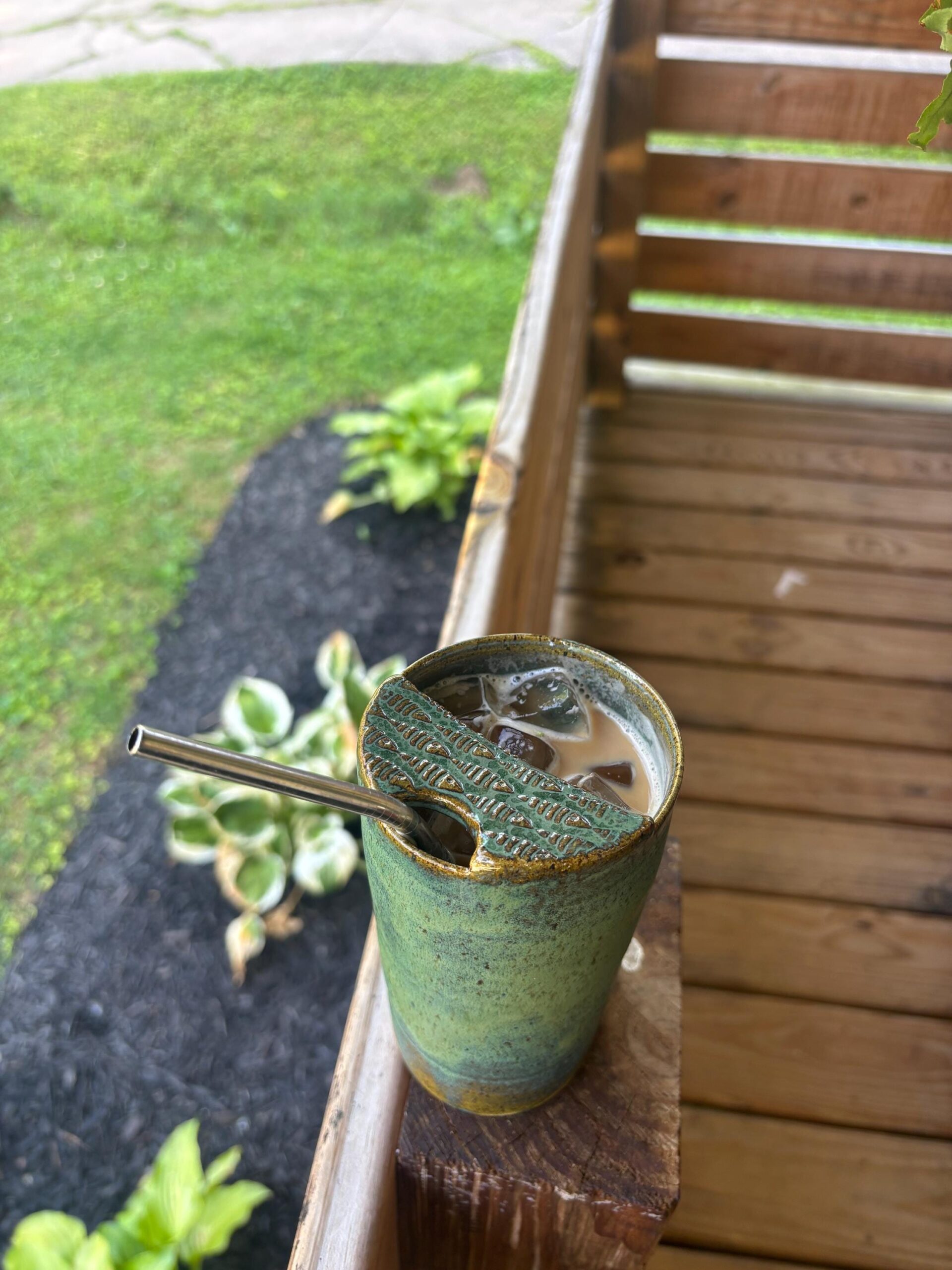 Gone Fishing pottery travel mug to go cup yeti stoneware clay ceramics travel mug with lid and room… - Image 3