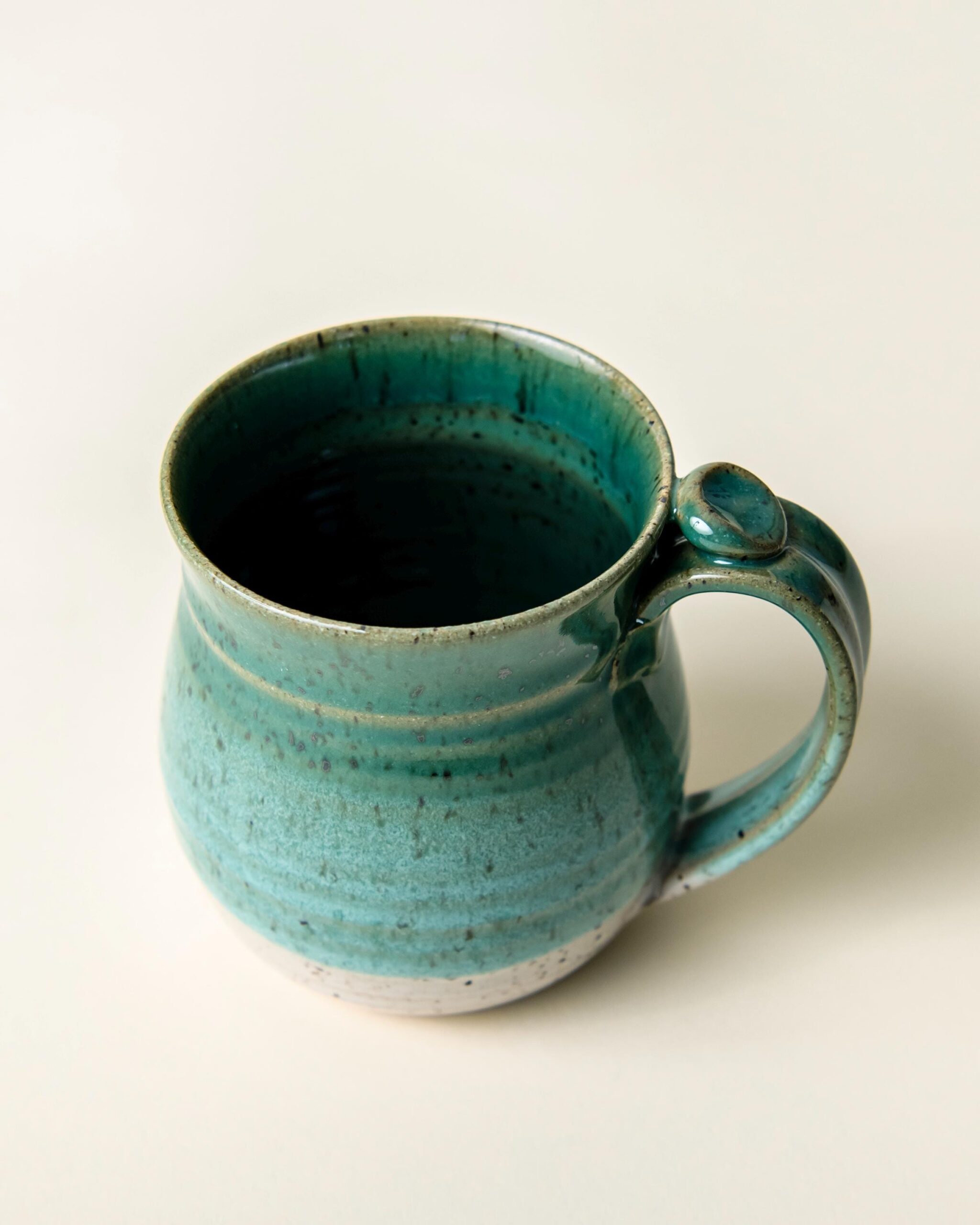 Handmade Ceramic Coffee Mug cup thumb rest green and white pottery clay cup stonehouse pottery - Image 18