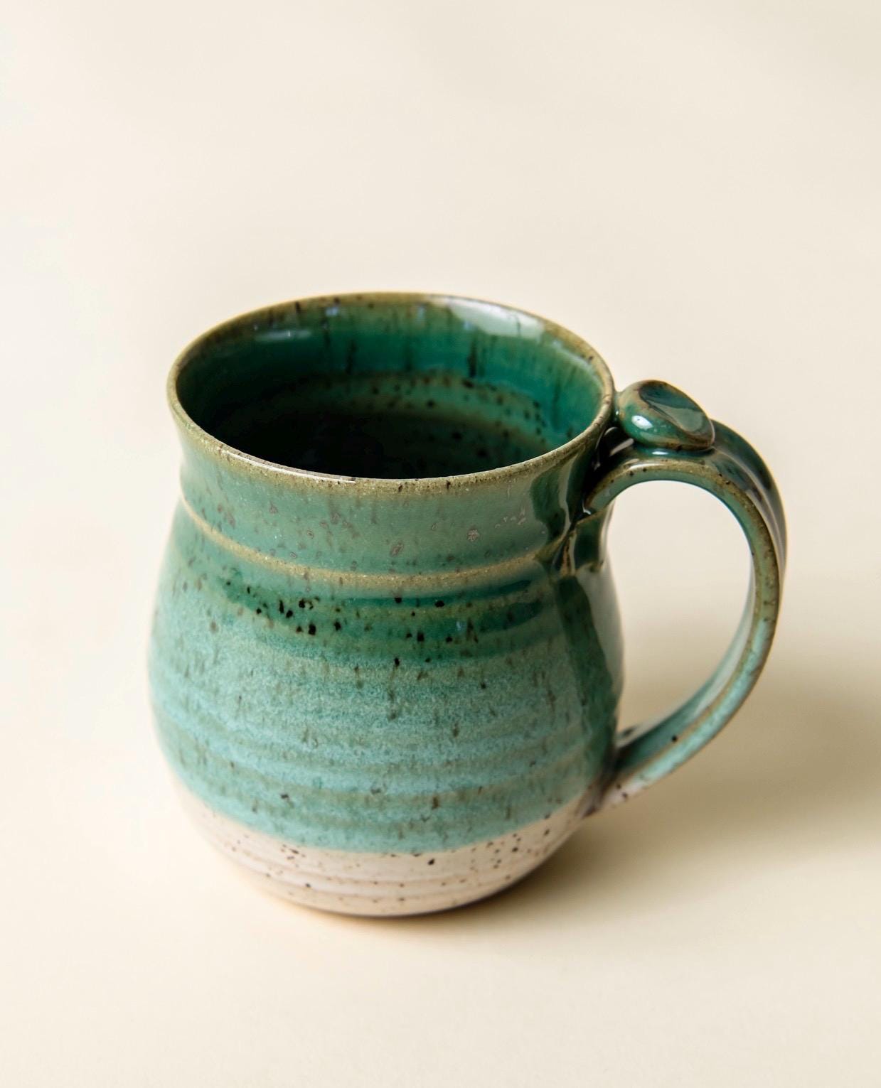 Handmade Ceramic Coffee Mug cup thumb rest green and white pottery clay cup stonehouse pottery - Image 12
