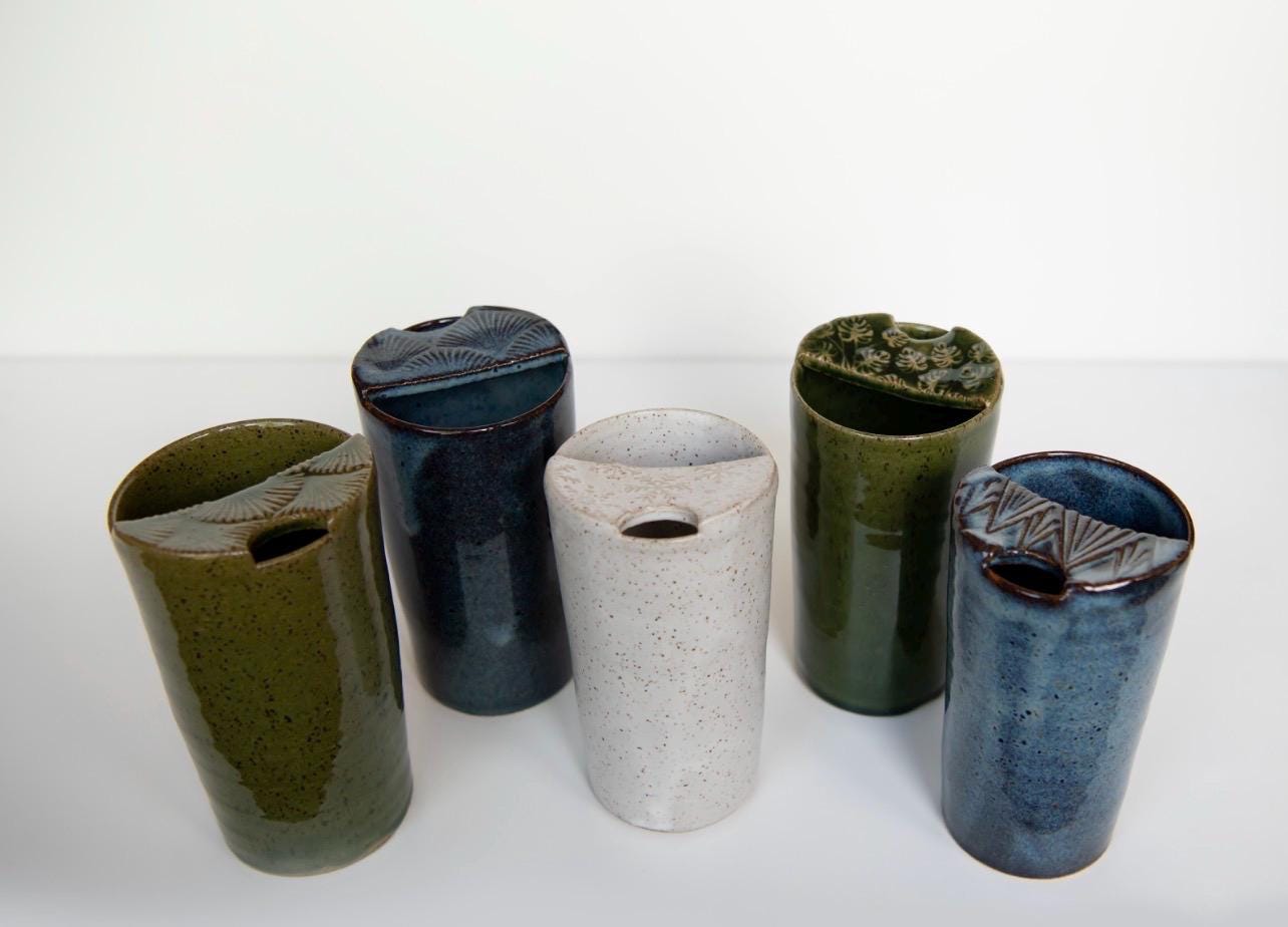 The Libby Travel Mug hand thrown ceramic mug cup Pottery Travel Mug Cup with attached lid fits in cup… - Image 11