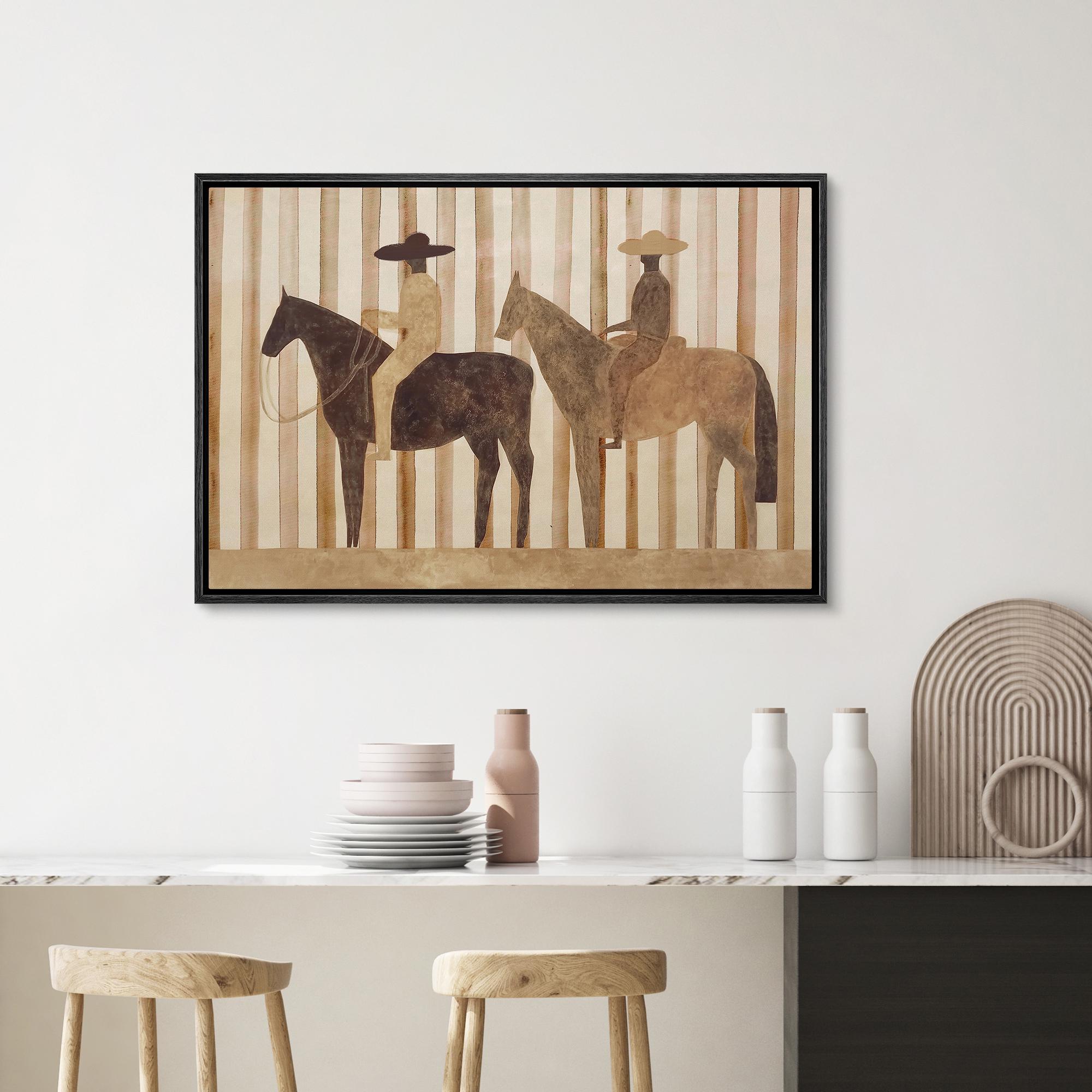 Abstract Cowboy Riders Framed Wall Art, Neutral Western Horse Rider Canvas Print - Image 5