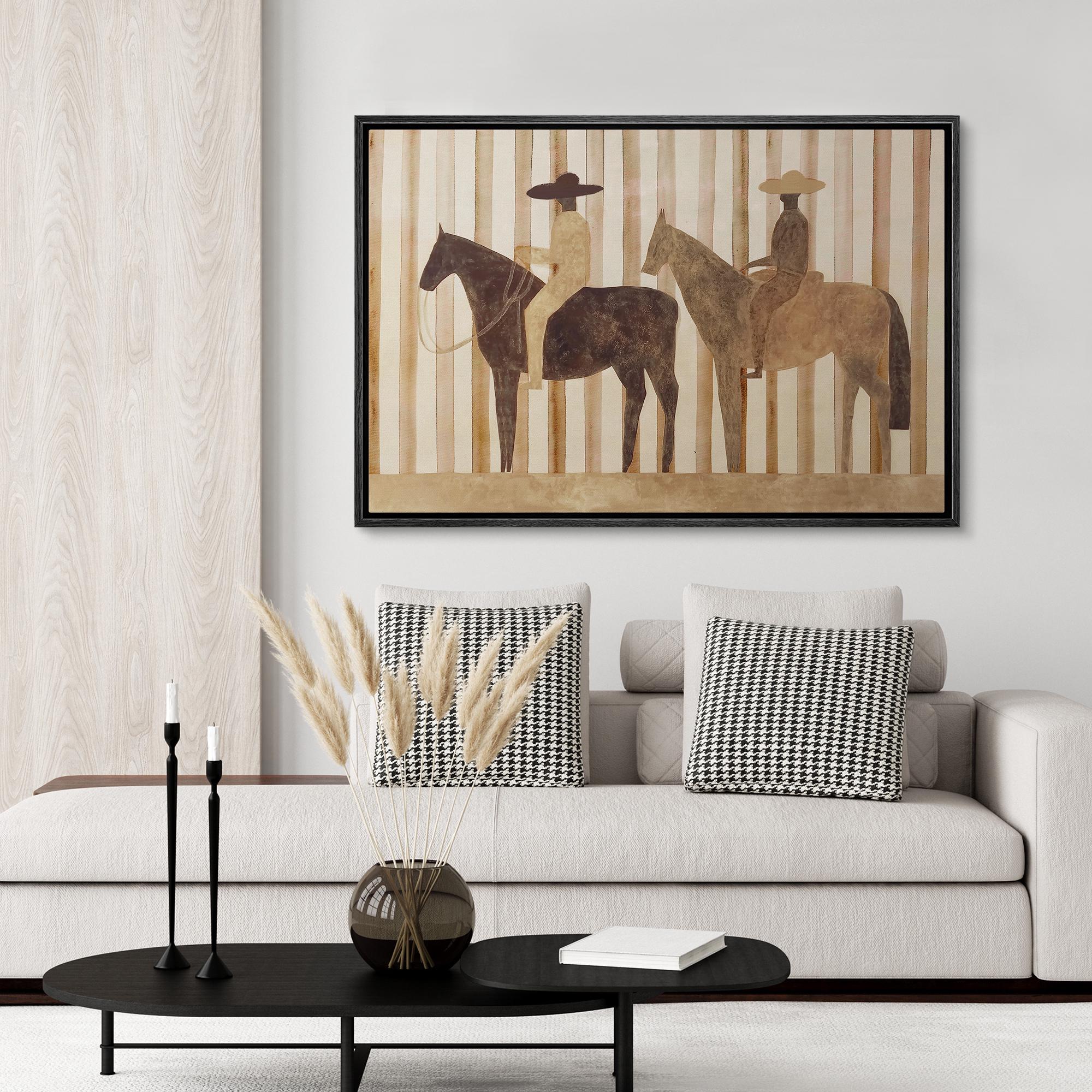 Abstract Cowboy Riders Framed Wall Art, Neutral Western Horse Rider Canvas Print - Image 2